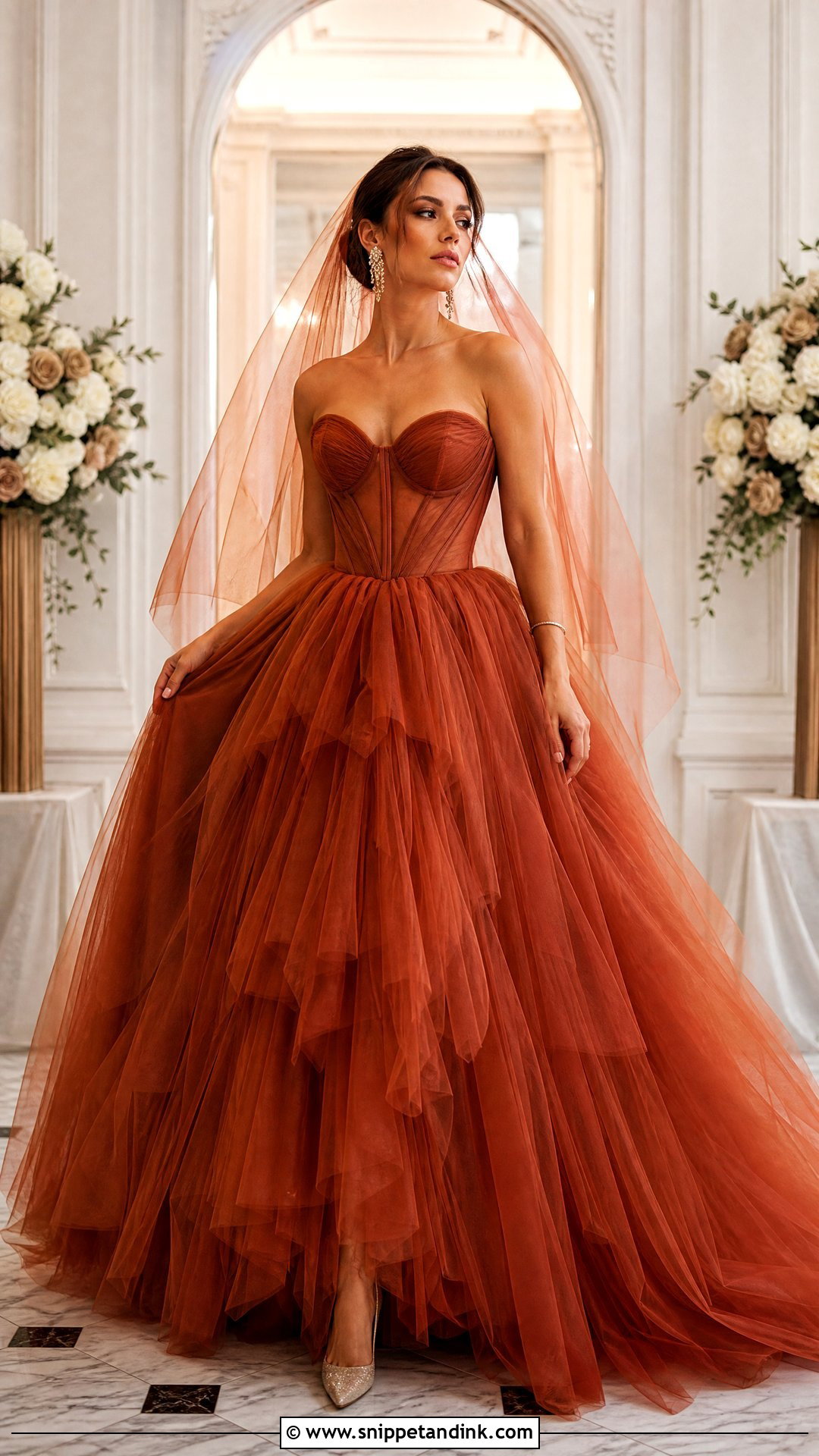 Rust Tulle Ball Gown Wedding Dress - Snippet and Ink - 20 Rust Wedding Dress Ideas