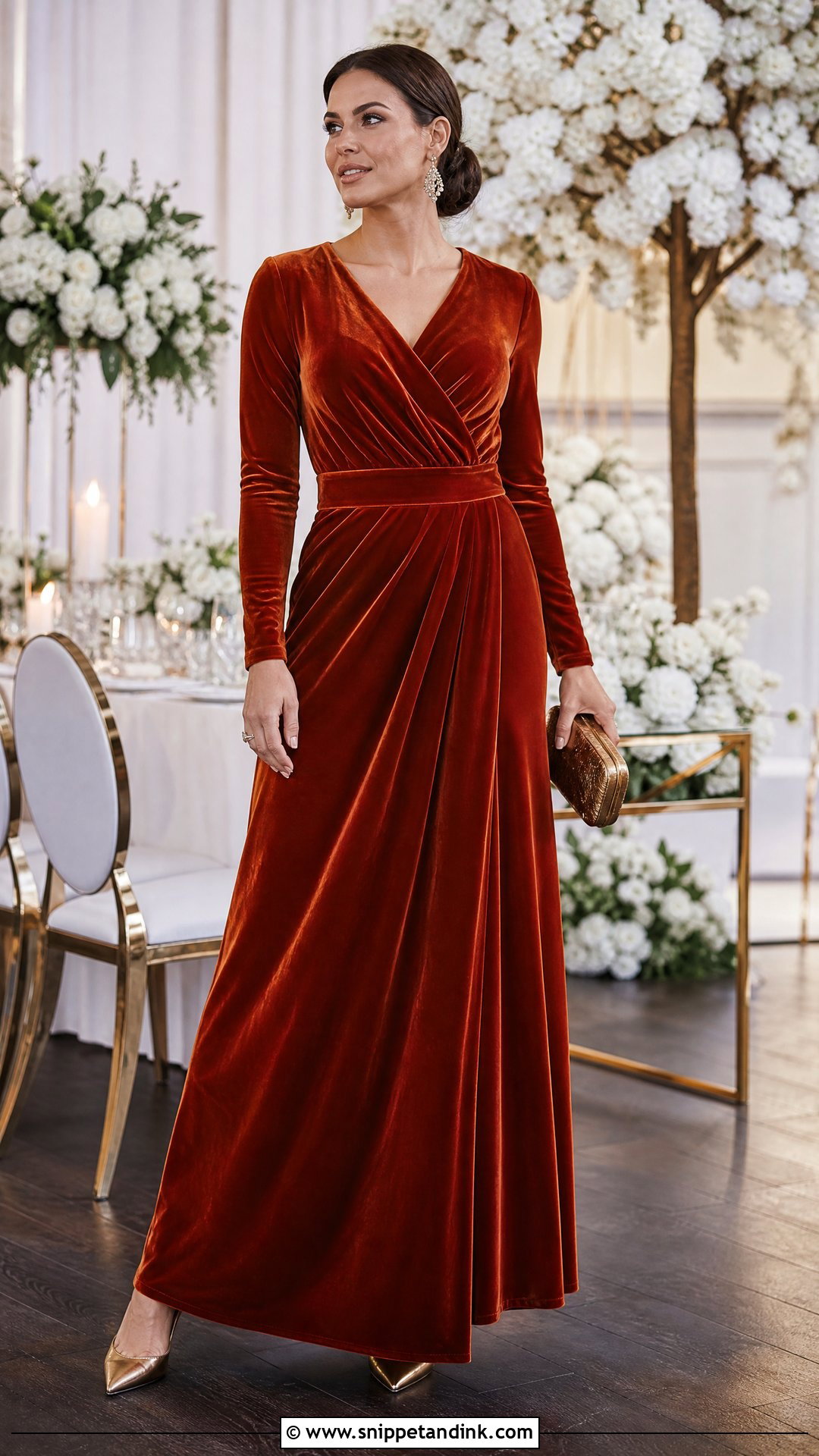 Rust Velvet Long Sleeve Wedding Dress - Snippet and Ink - 20 Rust Wedding Dress Ideas