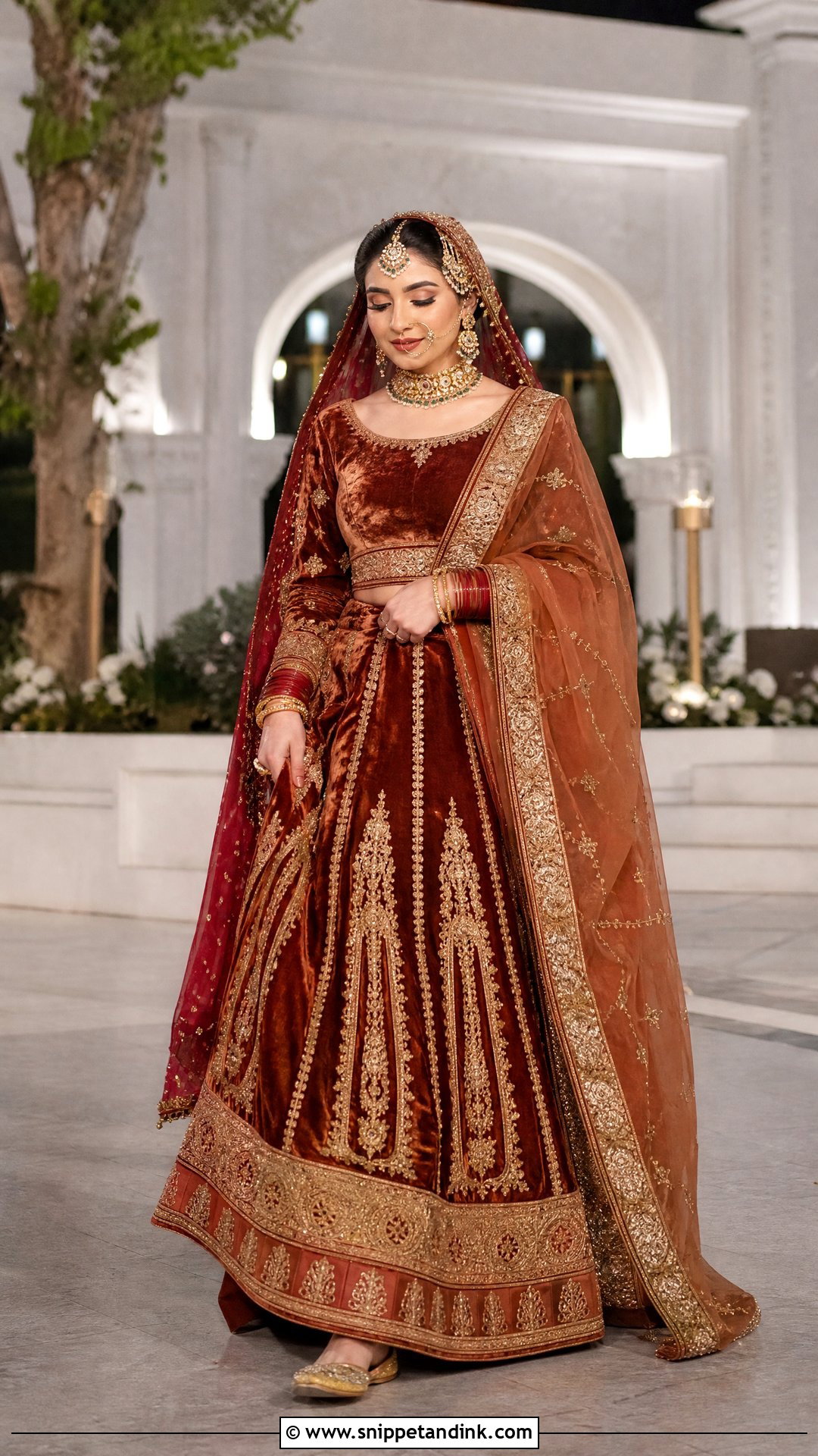 Rust Velvet Pakistani Bridal Lehenga - Snippet and Ink - 20 Pakistani Bridal Wedding Dresses