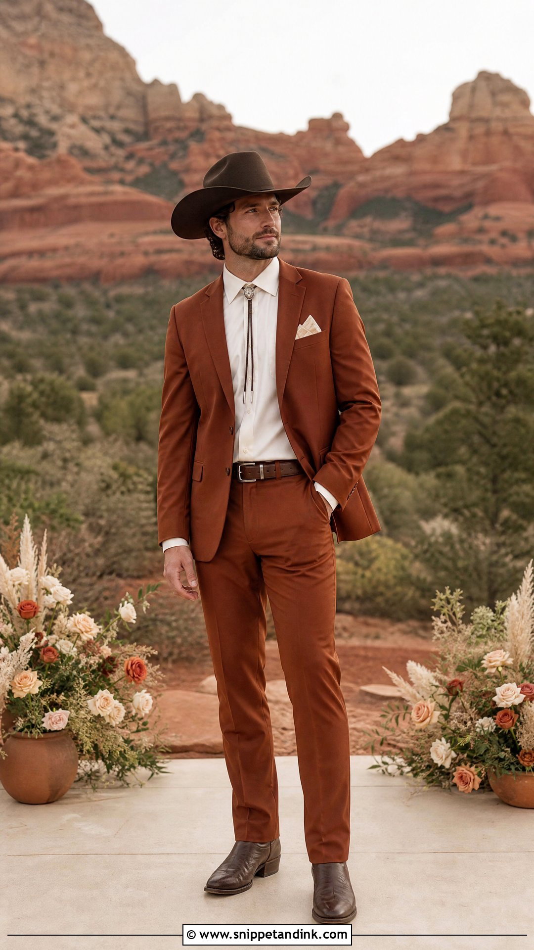 Rust Western Wedding Suit With Ivory Shirt - Snippet and Ink - 20 Western Wedding Suit Ideas