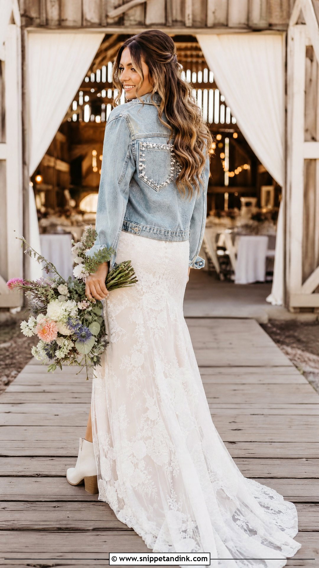 Rustic Barn Wedding Dress With Denim Jacket - Snippet and Ink - 25 Barn Wedding Dresses