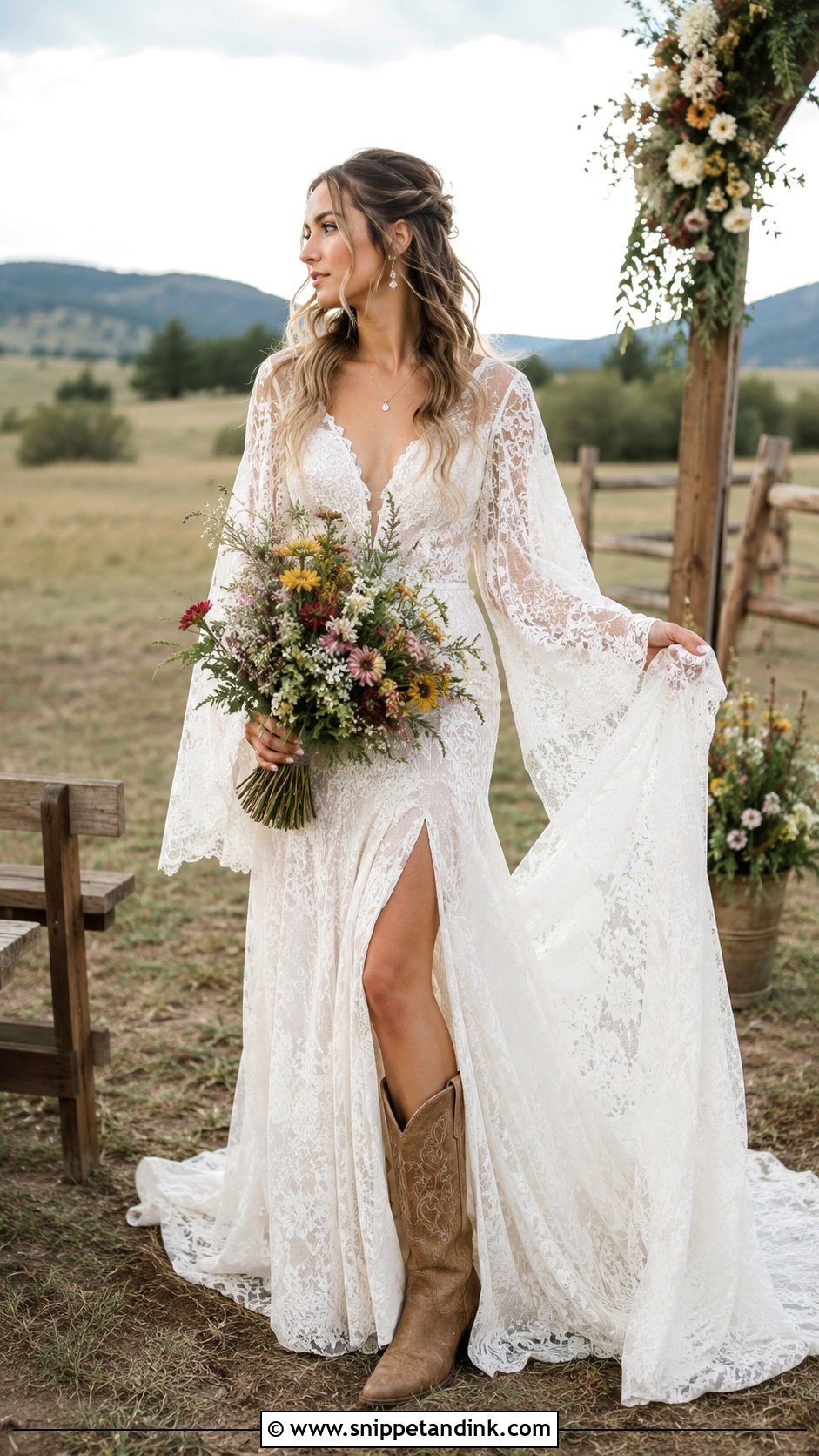 Rustic Boho Wedding Dress With Boots - Snippet and Ink - 25 Country Wedding Dresses