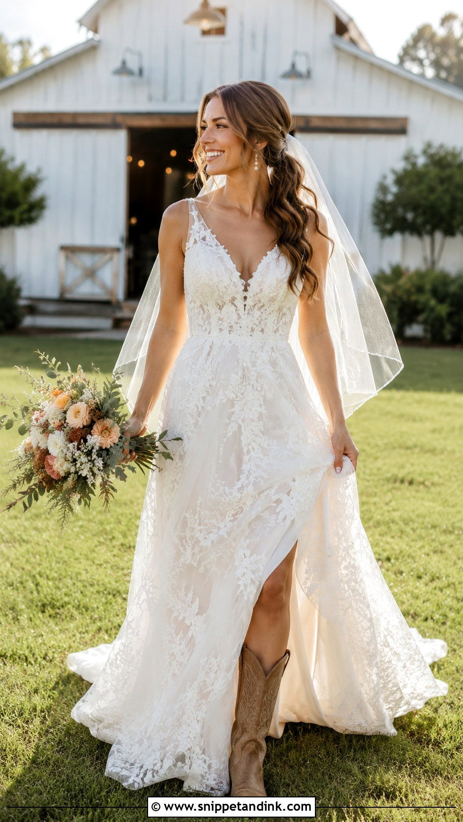 Rustic Boho Wedding Dress With Cowboy Boots - Snippet and Ink - 20 Bohem Wedding Dress Ideas