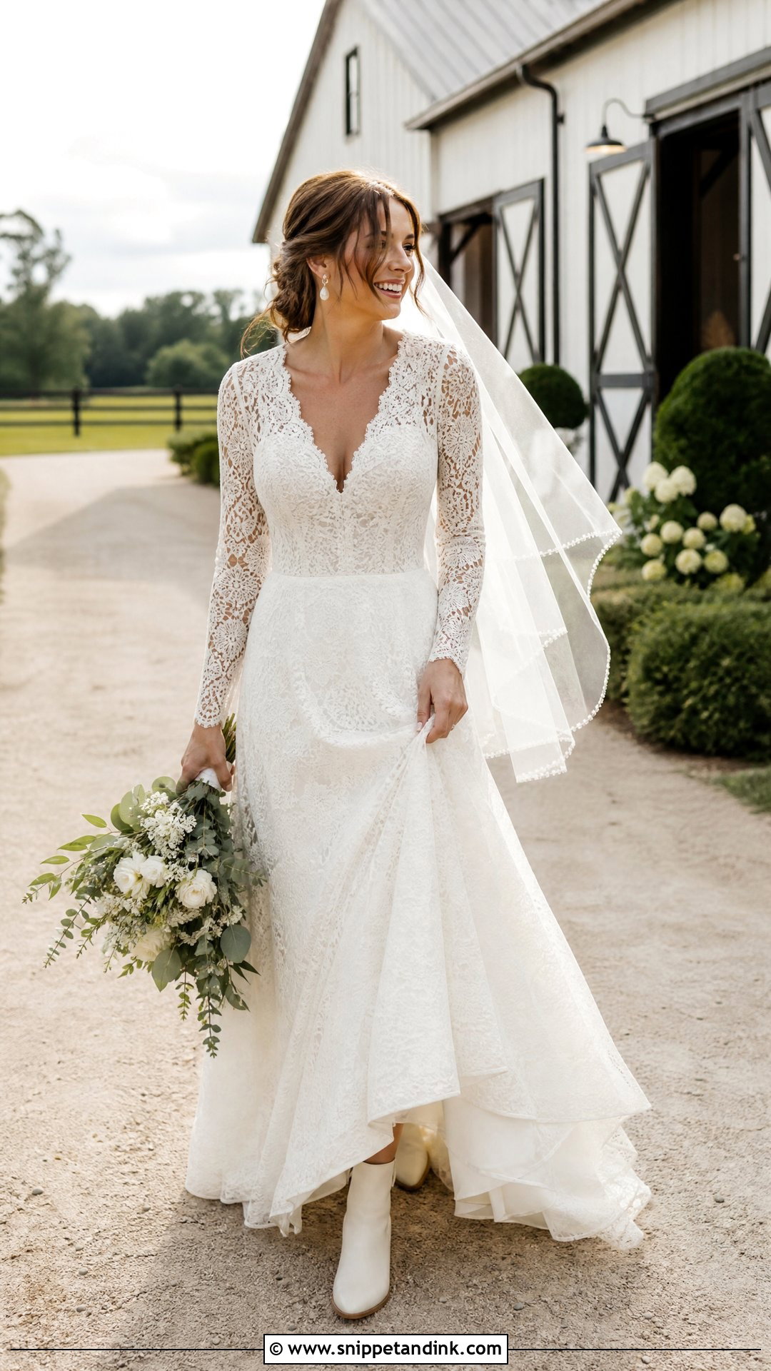 Rustic Lace V Neck Wedding Dress - Snippet and Ink - 20 V Neck Wedding Dress with Sleeves