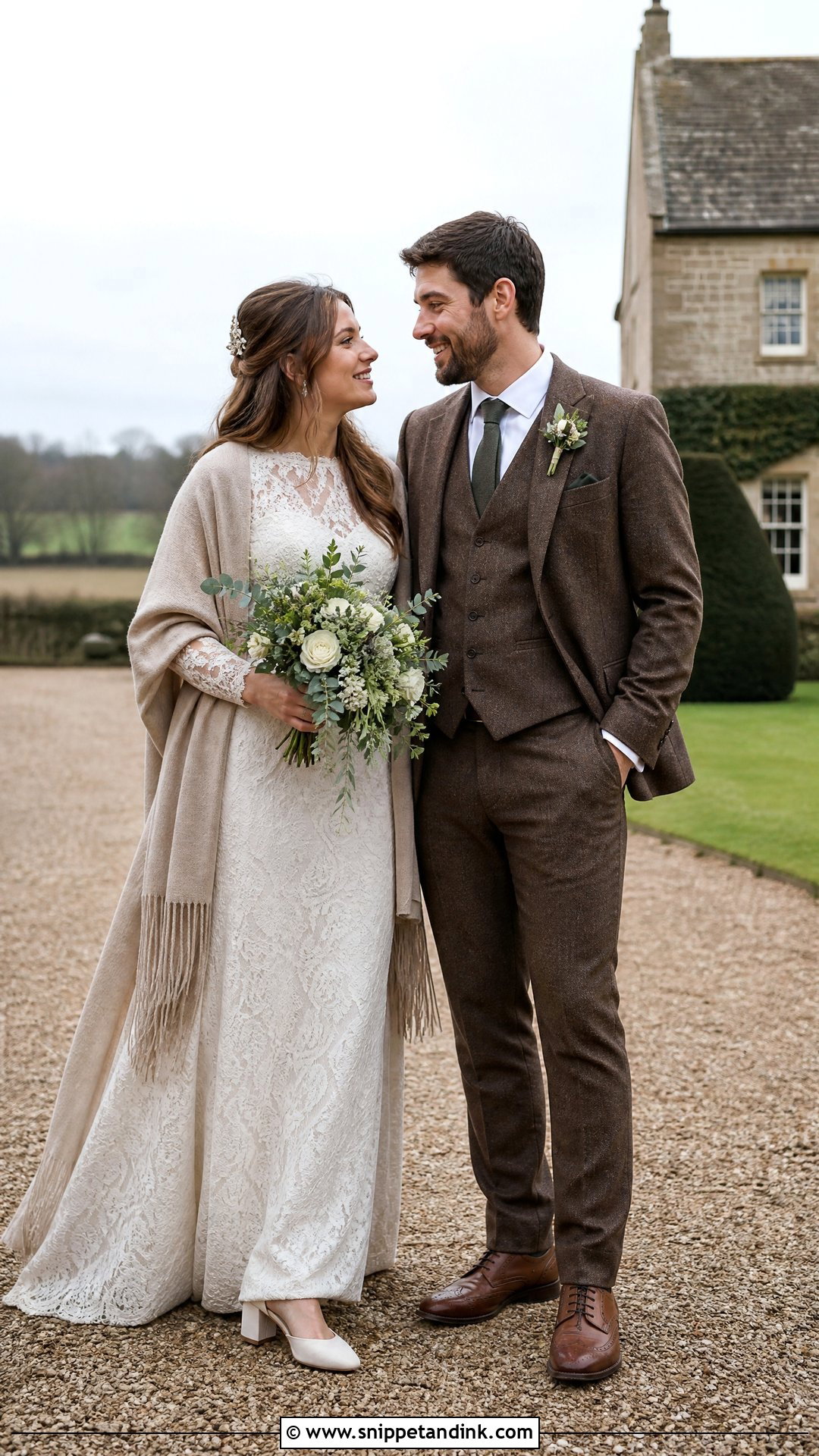 Rustic Wedding Dress And Tweed Suit Outfit - Snippet and Ink - 25 Wedding Outfits for Couples