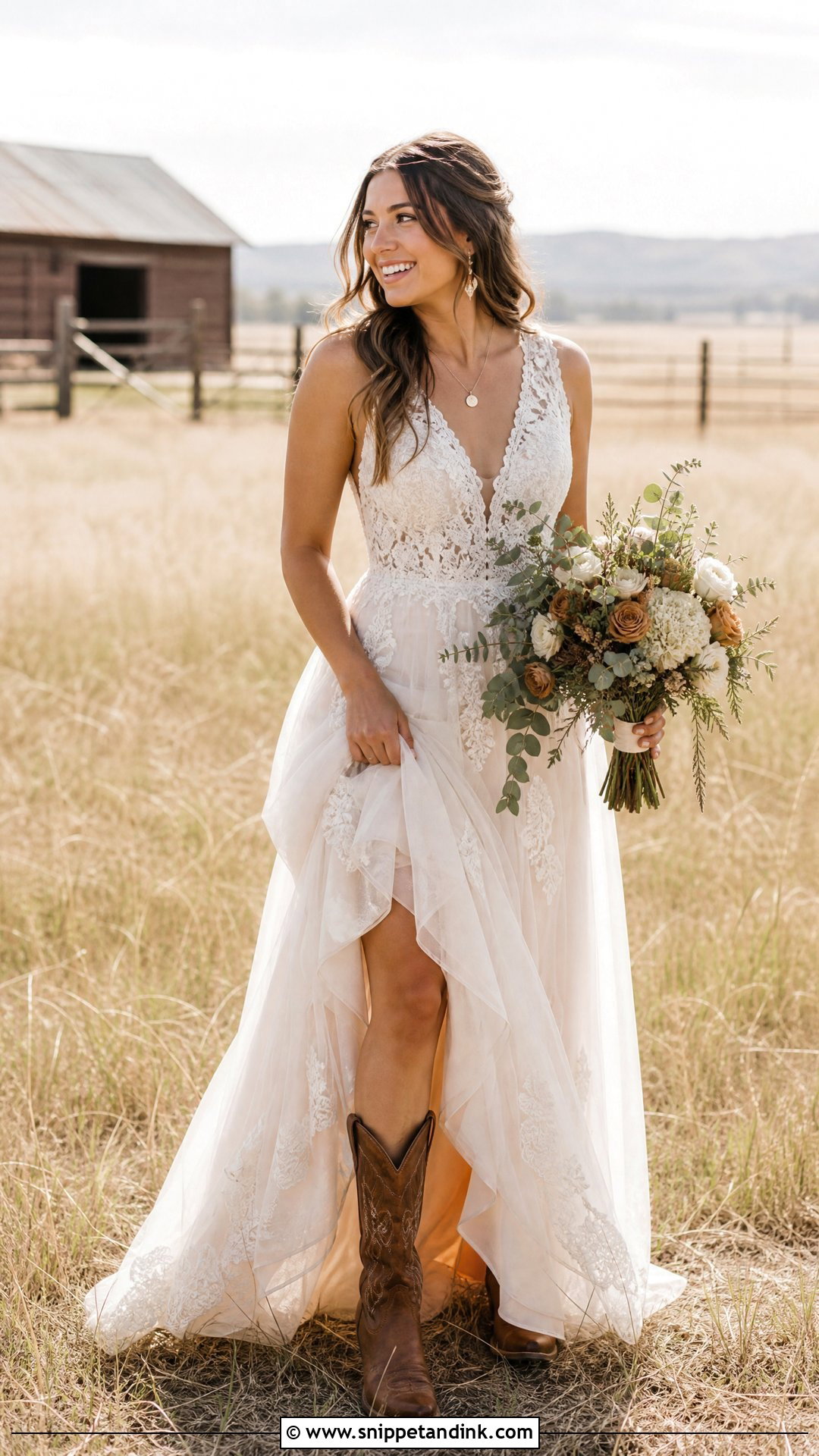 Rustic Wedding Dress With Brown Cowboy Boots - Snippet and Ink - 25 Wedding Dress with Boots Ideas