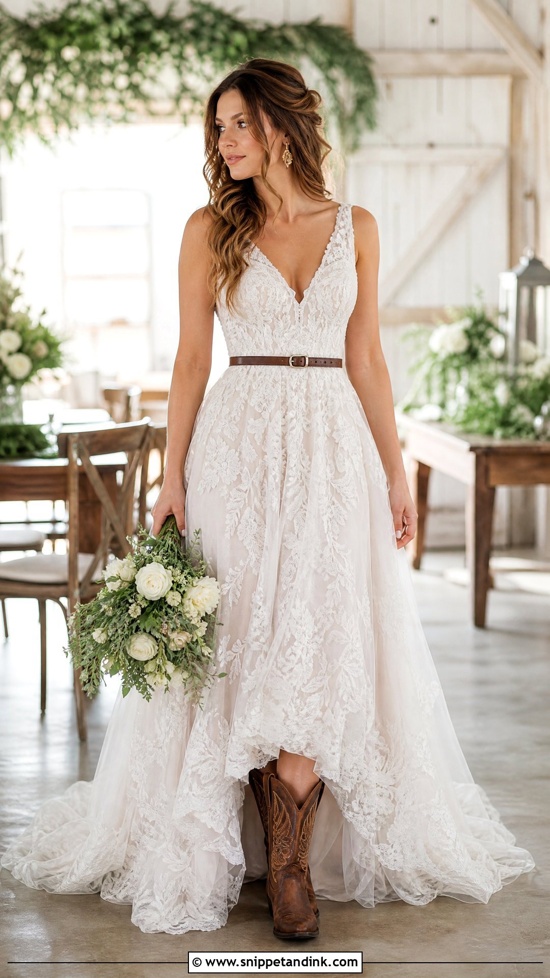Rustic Wedding Dress With Brown Western Boots - Snippet and Ink - 20 Wedding Dress Boots Ideas