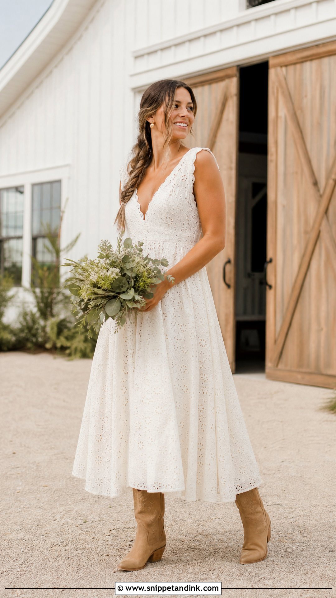 Rustic Wedding Dress With Tan Cowgirl Boots - Snippet and Ink - 25 Wedding Cowgirl Boots Ideas