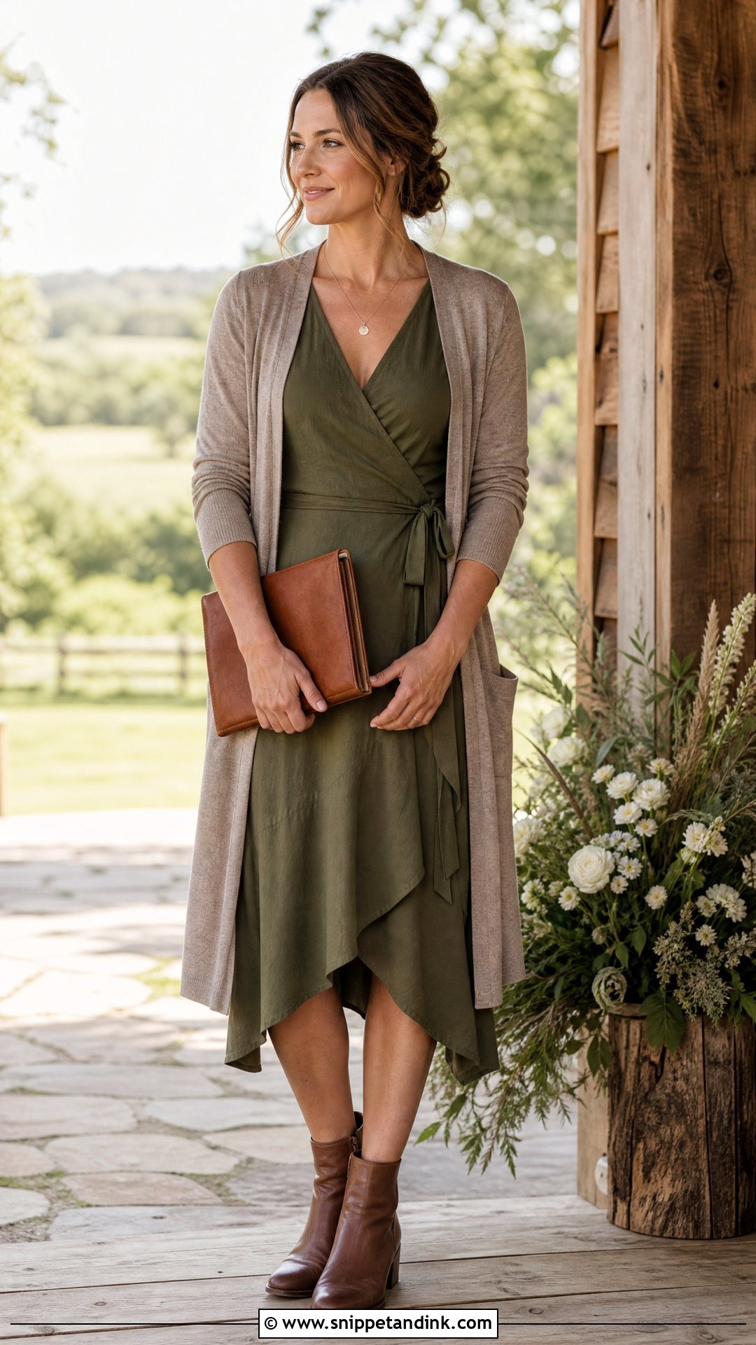 Rustic Wrap Dress Wedding Officiant Outfit - Snippet and Ink - 20 Wedding Officiant Outfit Ideas