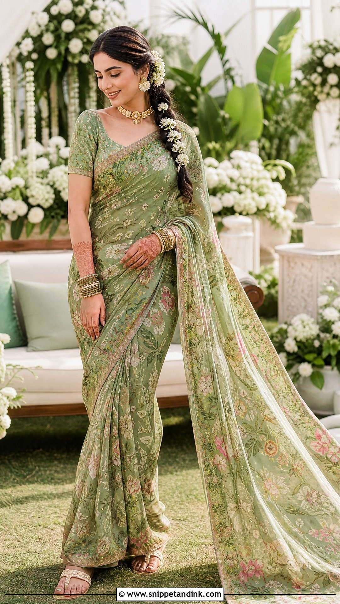 Sabyasachi Green Floral Mehendi Saree - Snippet and Ink - 20 Sabyasachi Bridal Collection Ideas