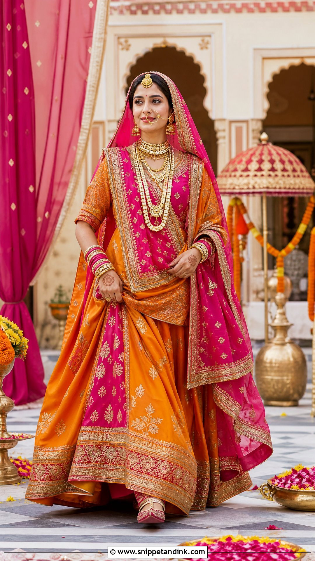 Saffron And Magenta Rajputani Bridal Poshak - Snippet and Ink - 20 Rajputani Poshak for Bride Ideas