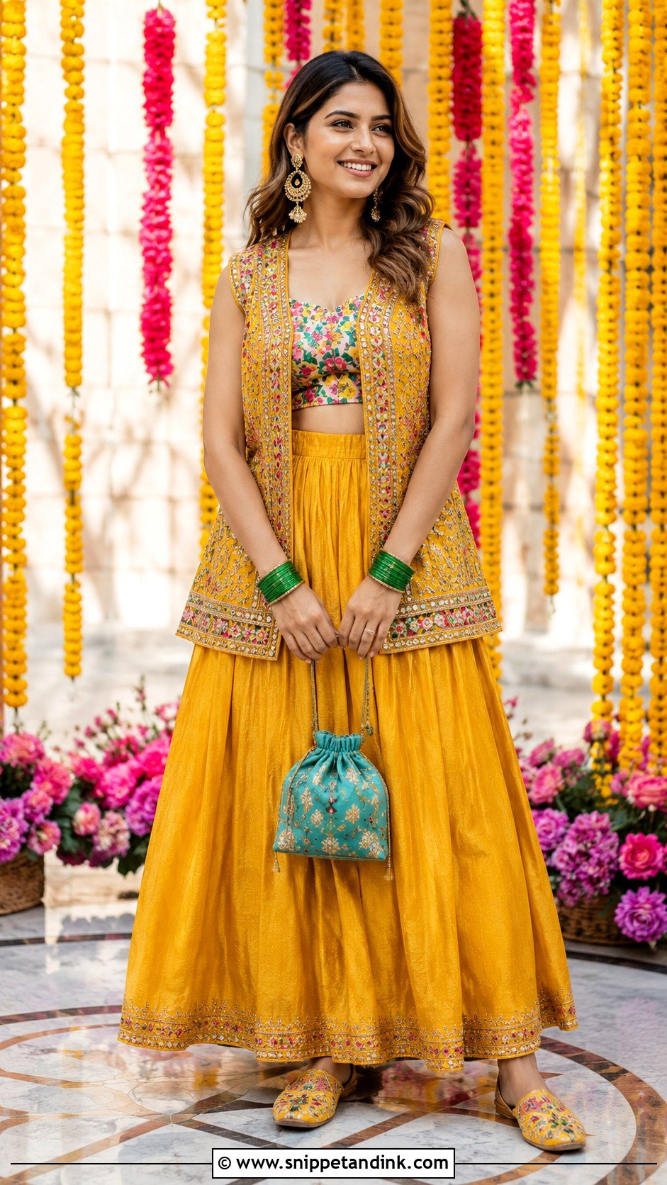 Saffron Jacket Lehenga Haldi Outfit - Snippet and Ink - 20 Colourful Haldi Outfit Ideas