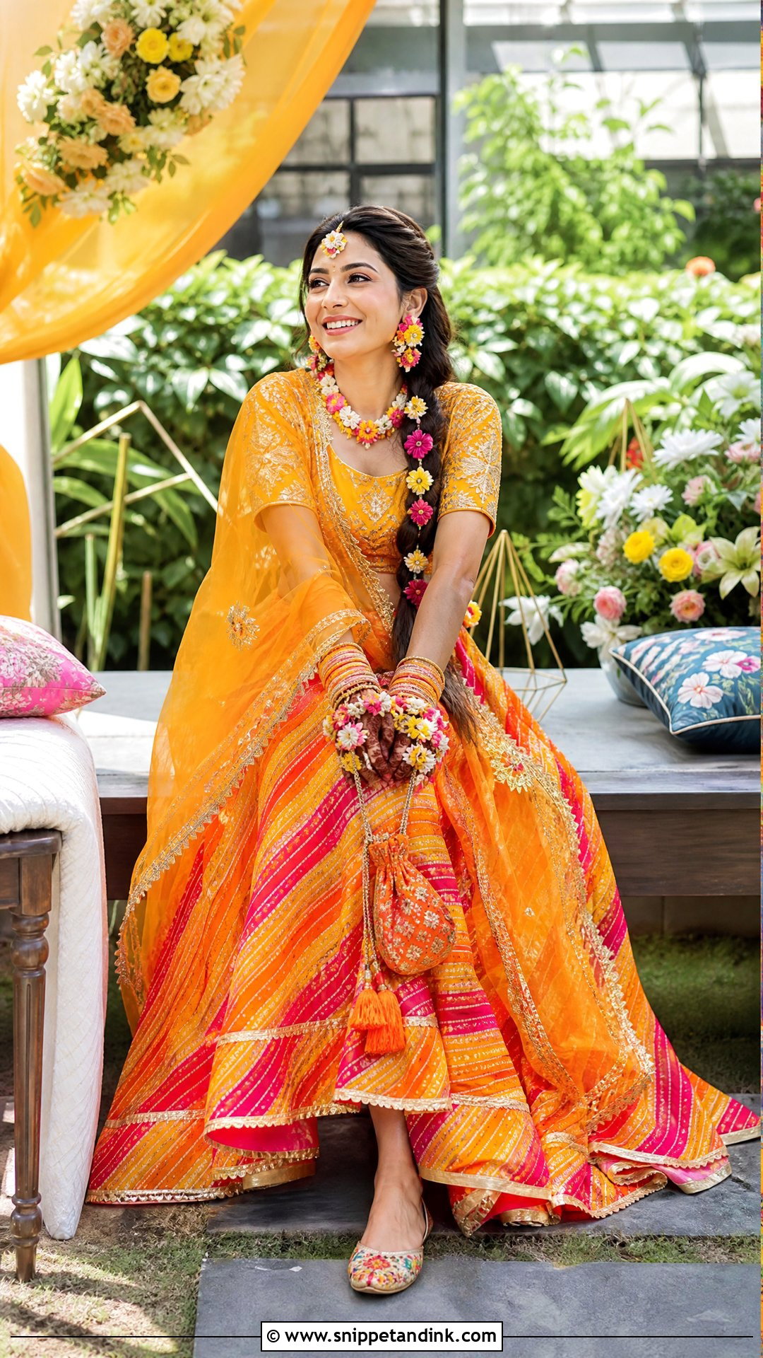 Saffron Leheriya Mehendi Lehenga - Snippet and Ink - 20 Rajasthani Wedding Dress Ideas