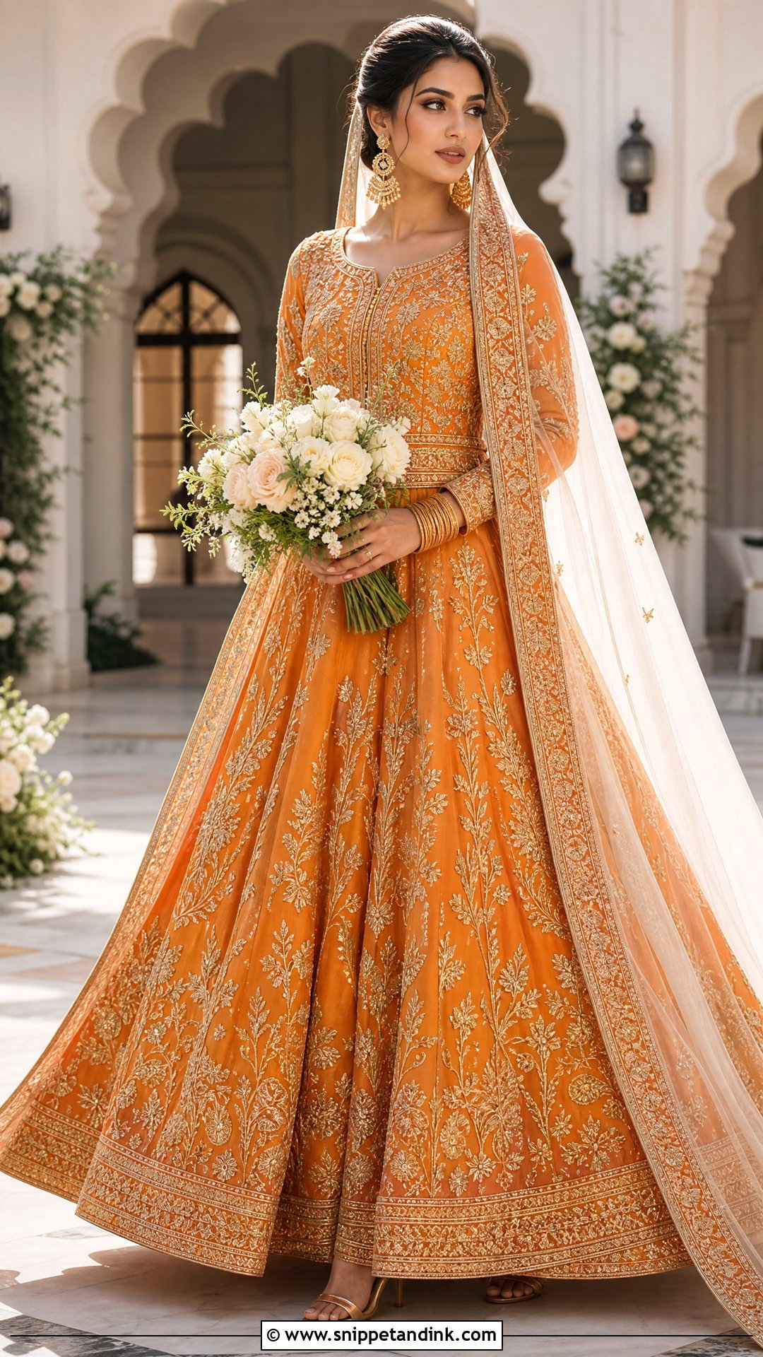 Saffron Orange Embroidered Wedding Dress - Snippet and Ink - 20 Orange Wedding Dresses