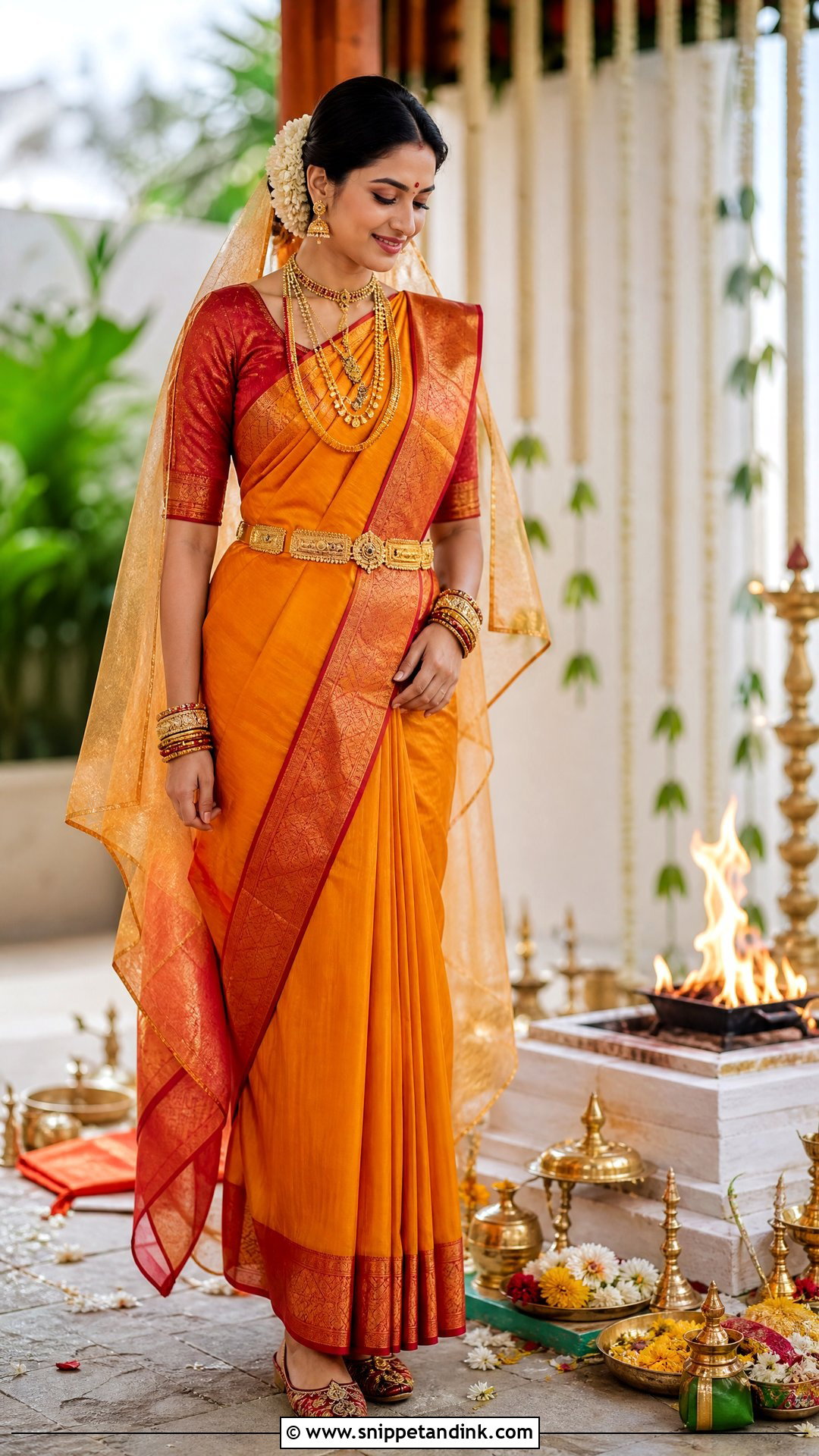 Saffron Silk Saree Vaidik Marriage Dress - Snippet and Ink - 20 Vaidik Marriage Dress Ideas