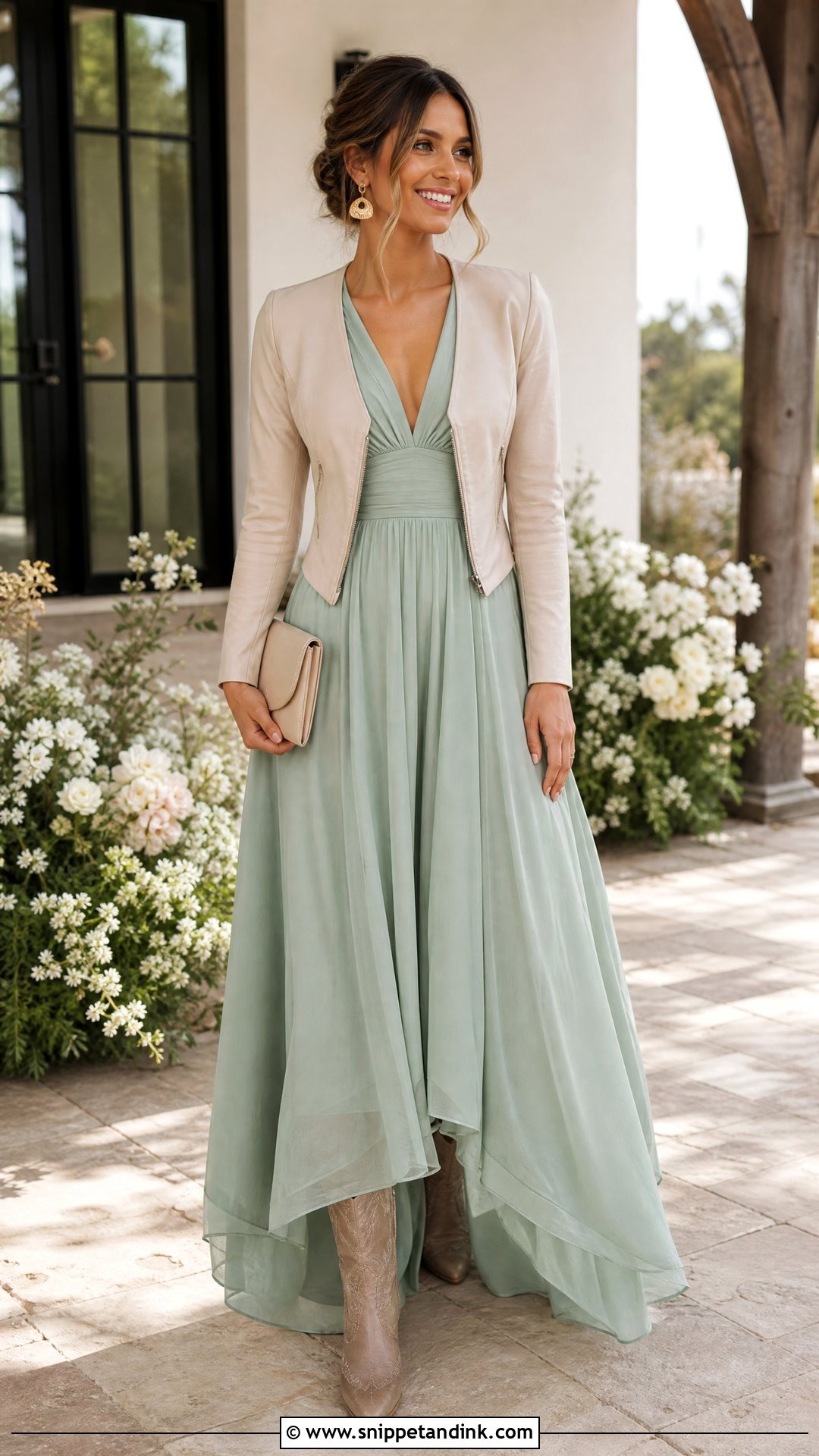 Sage Chiffon Dress Western Wedding Outfit - Snippet and Ink - 20 Wedding Western Outfits