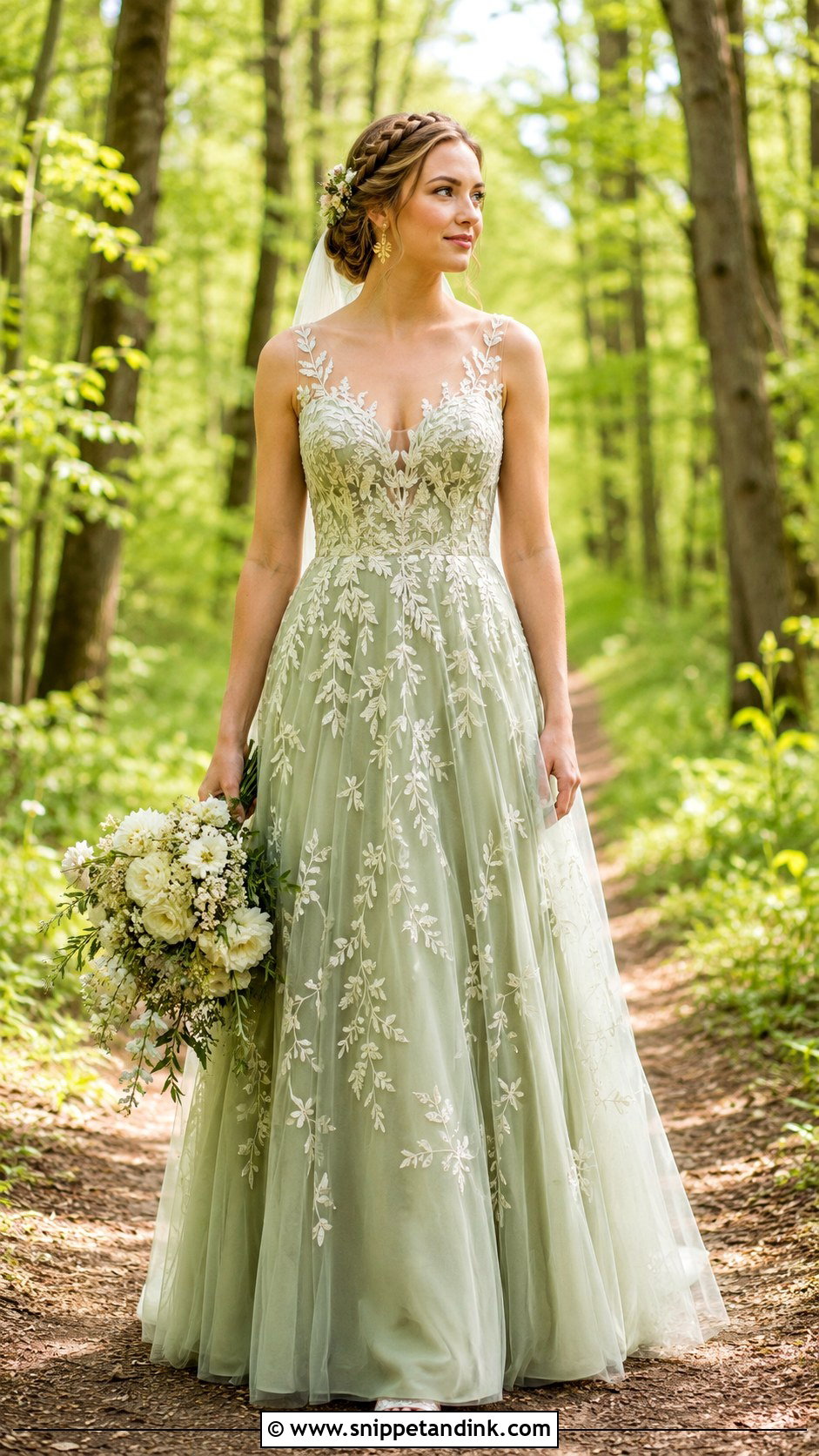 Sage Embroidered Fairy Wedding Dress - Snippet and Ink - 20 Ethereal Fairy Wedding Dress Ideas
