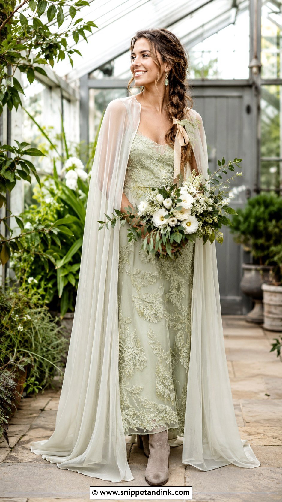 Sage Floral Wedding Dress With Neutral Boots - Snippet and Ink - 20 Granola Wedding Dress Ideas