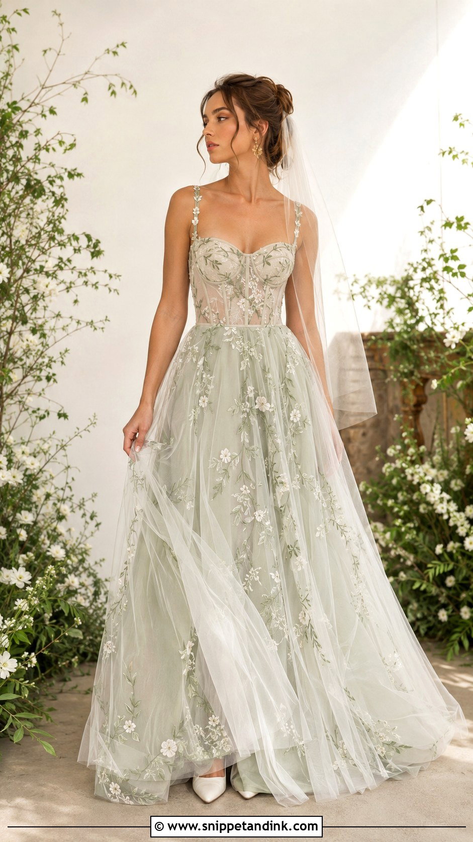 Sage Floral Wedding Dress - Snippet and Ink - 20 Fairy Like Wedding Dress Ideas
