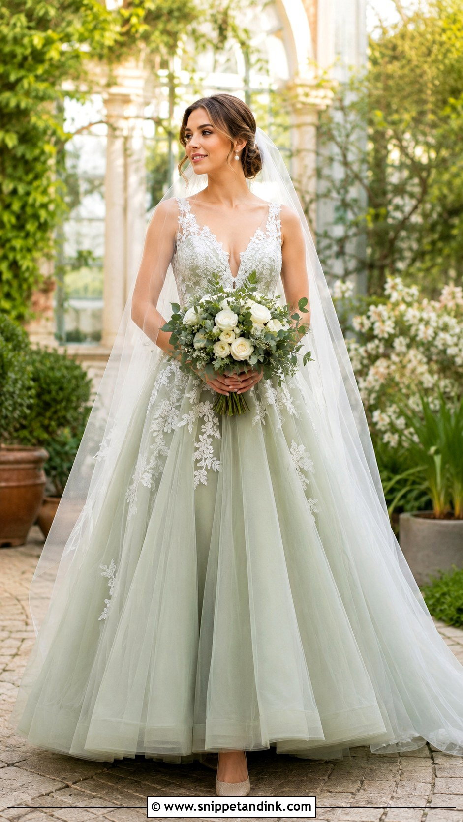 Sage Green A Line Wedding Gown - Snippet and Ink - 20 Green Wedding Gown Ideas