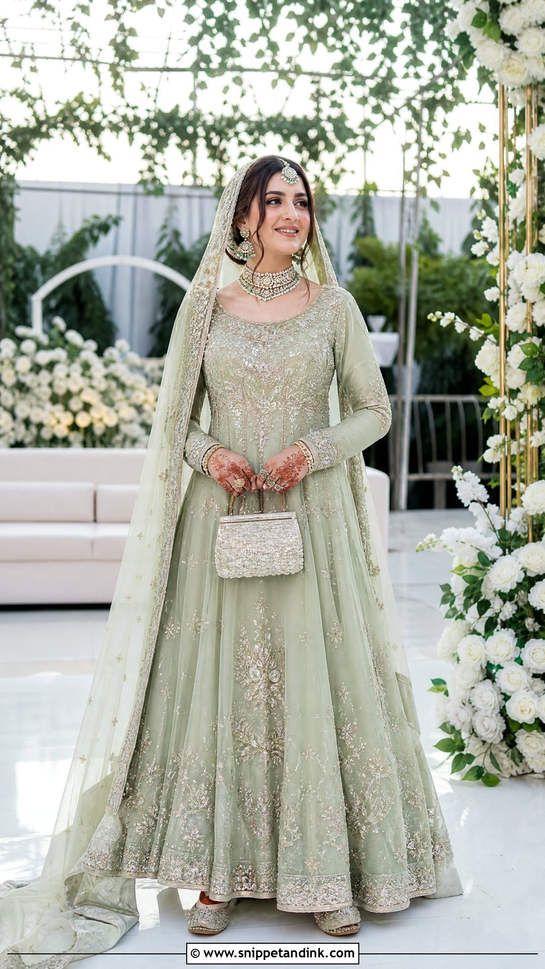 Sage Green Anarkali Nikkah Bridal Dress - Snippet and Ink - 20 Nikkah Bridal Dress Ideas