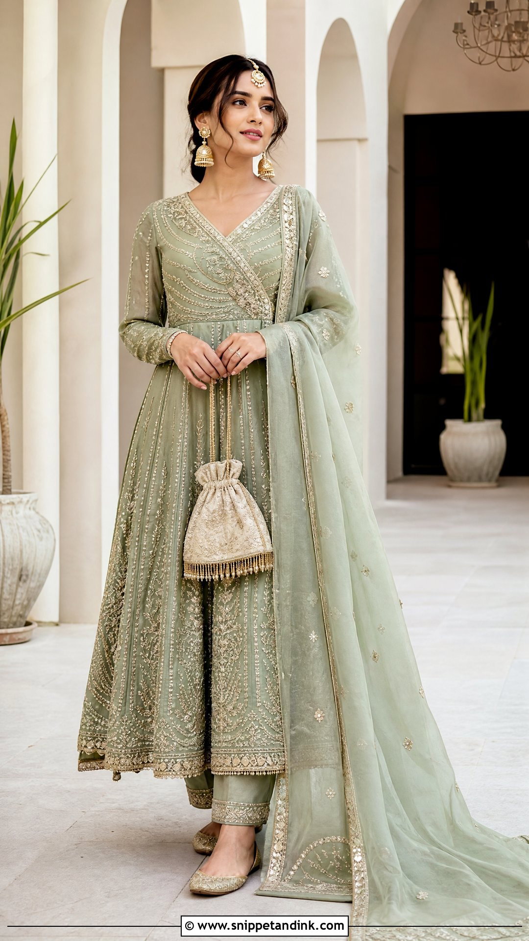 Sage Green Angarkha Bridal Nikkah Dress - Snippet and Ink - 20 Bridal Nikkah Dresses