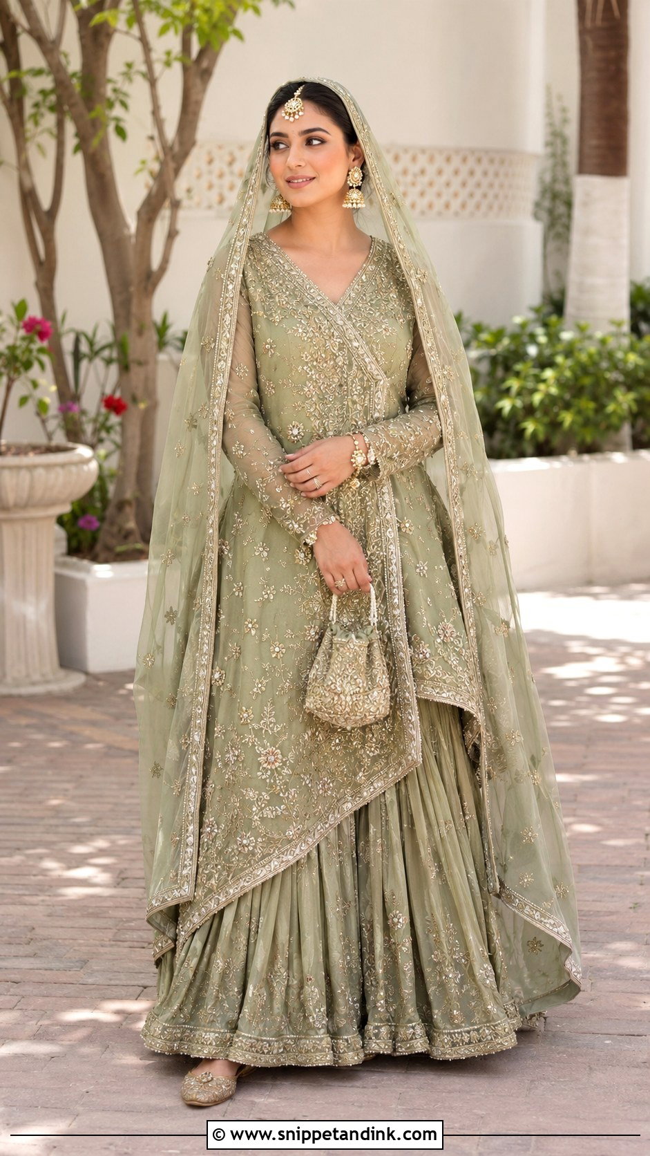 Sage Green Angarkha Nikah Dress - Snippet and Ink - 20 Nikah Dress for Bride Ideas