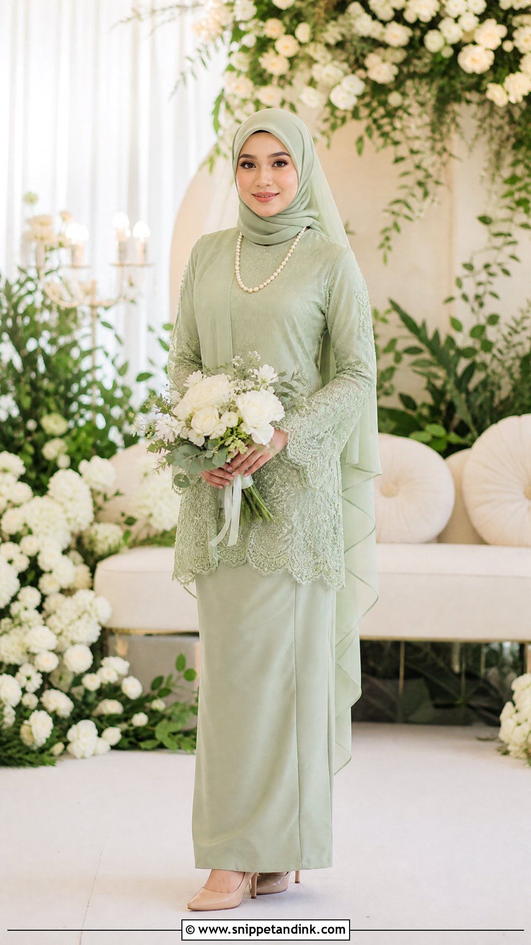 Sage Green Baju Kurung Wedding Dress - Snippet and Ink - 25 Melayu Wedding Dress Ideas