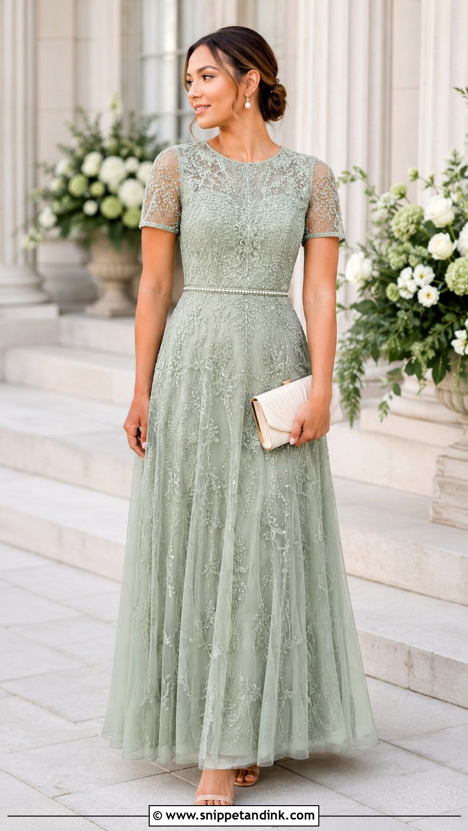 Sage Green Beaded Lace Gown - Snippet and Ink - 20 Beaded Lace Gown Ideas