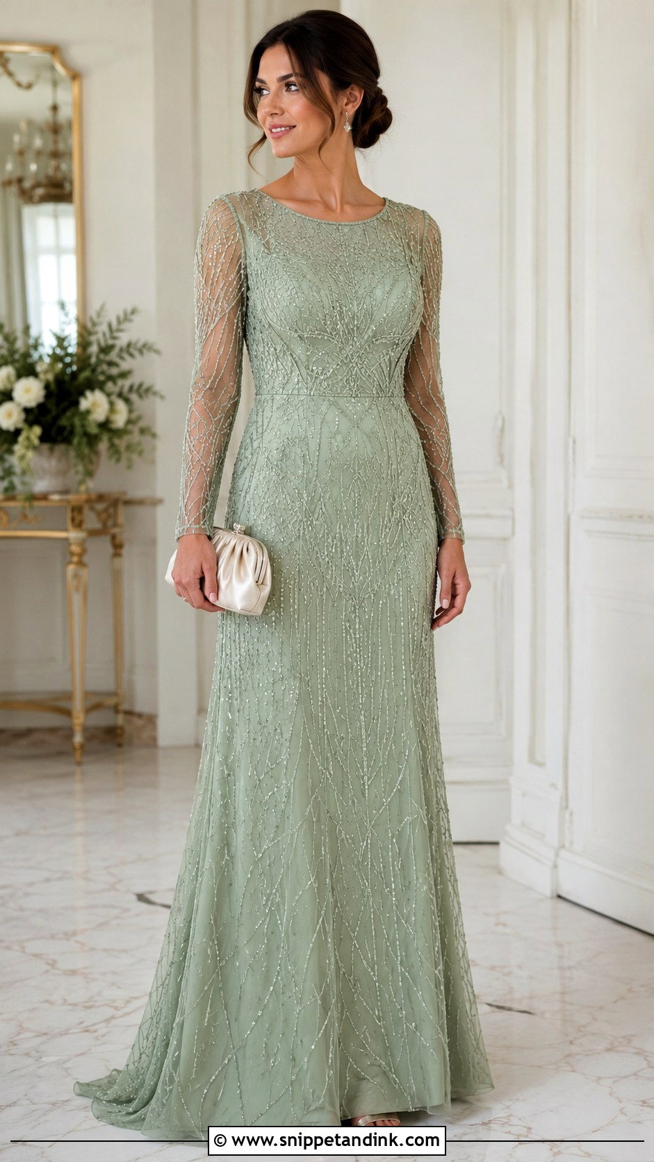 Sage Green Beaded Wedding Dress Outfit - Snippet and Ink - 30 Sage Green Wedding Dress Ideas