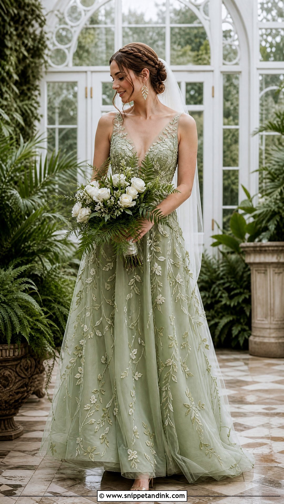 Sage Green Botanical Embroidered Wedding Dress - Snippet and Ink - 20 Pastel Green Wedding Dress Ideas