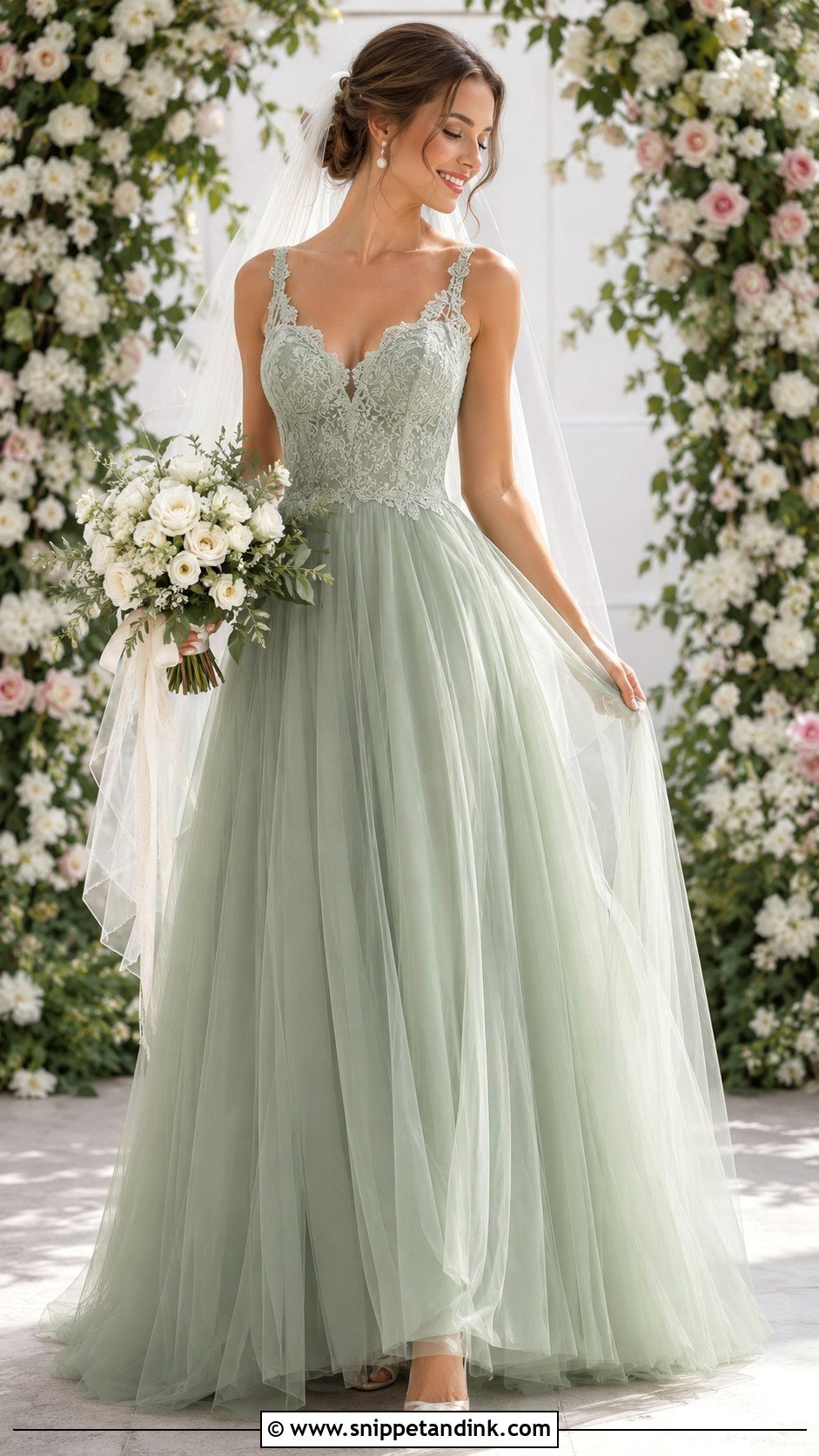 Sage Green Bridal Dress With Tulle Skirt - Snippet and Ink - 25 Green Bridal Dress Ideas