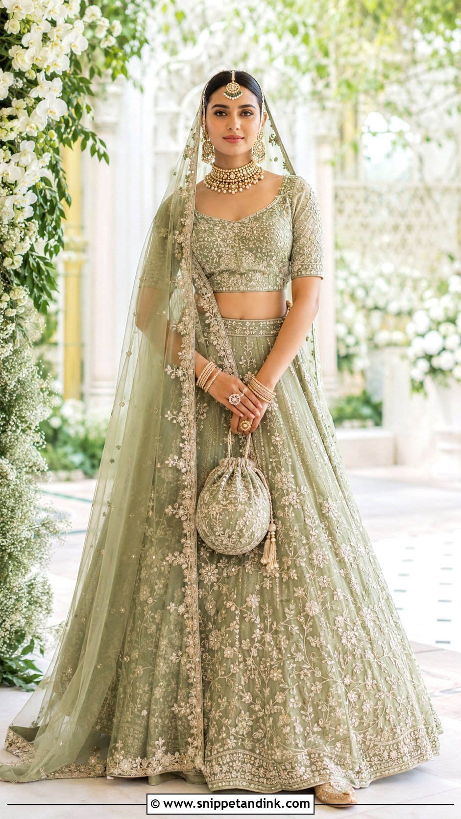 Sage Green Bridal Lehenga - Snippet and Ink - 20 Bride Lahenga Design Ideas