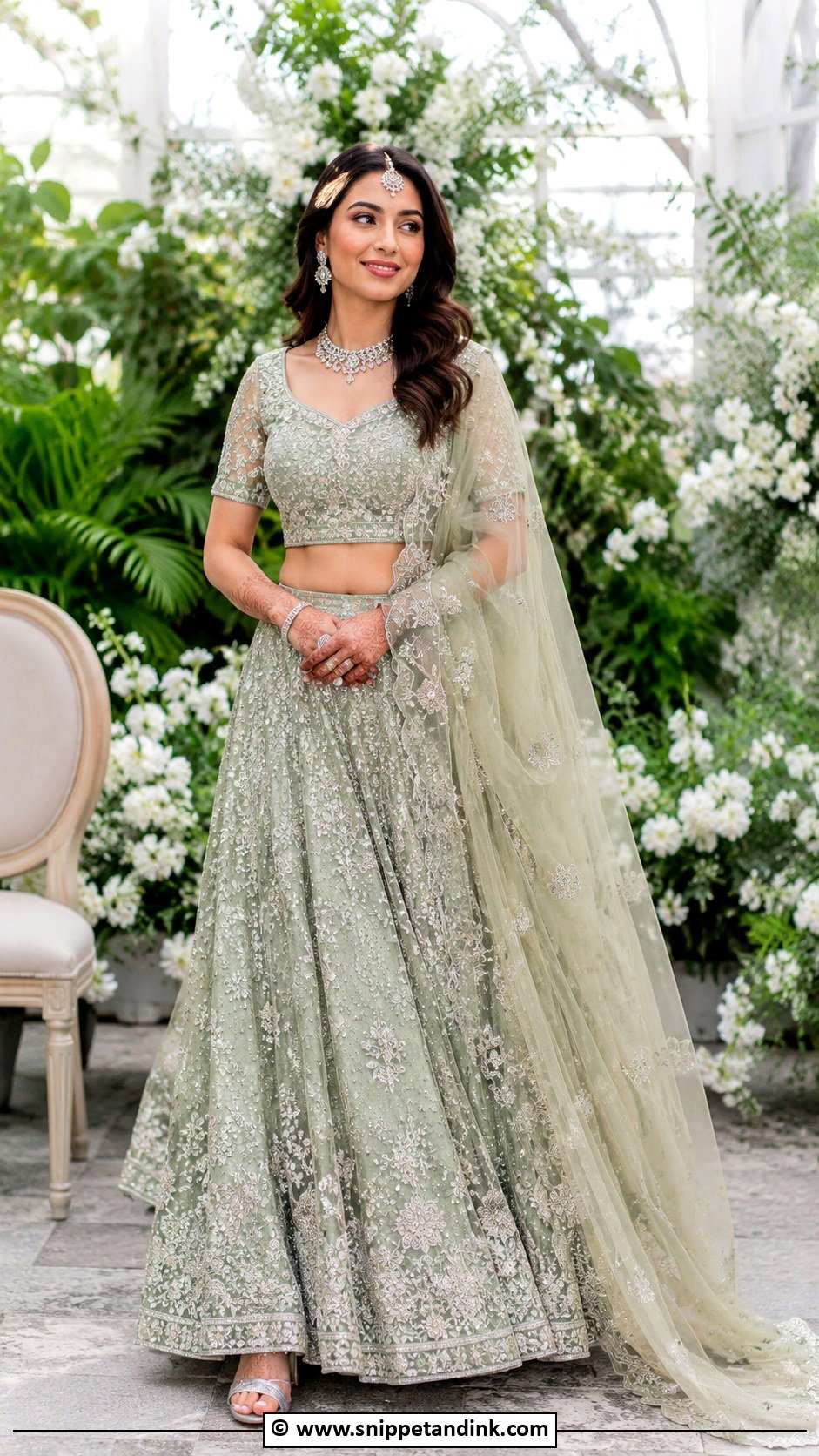 Sage Green Bridal Lengha With Silver Embroidery - Snippet and Ink - 30 Bridal Lengha Ideas