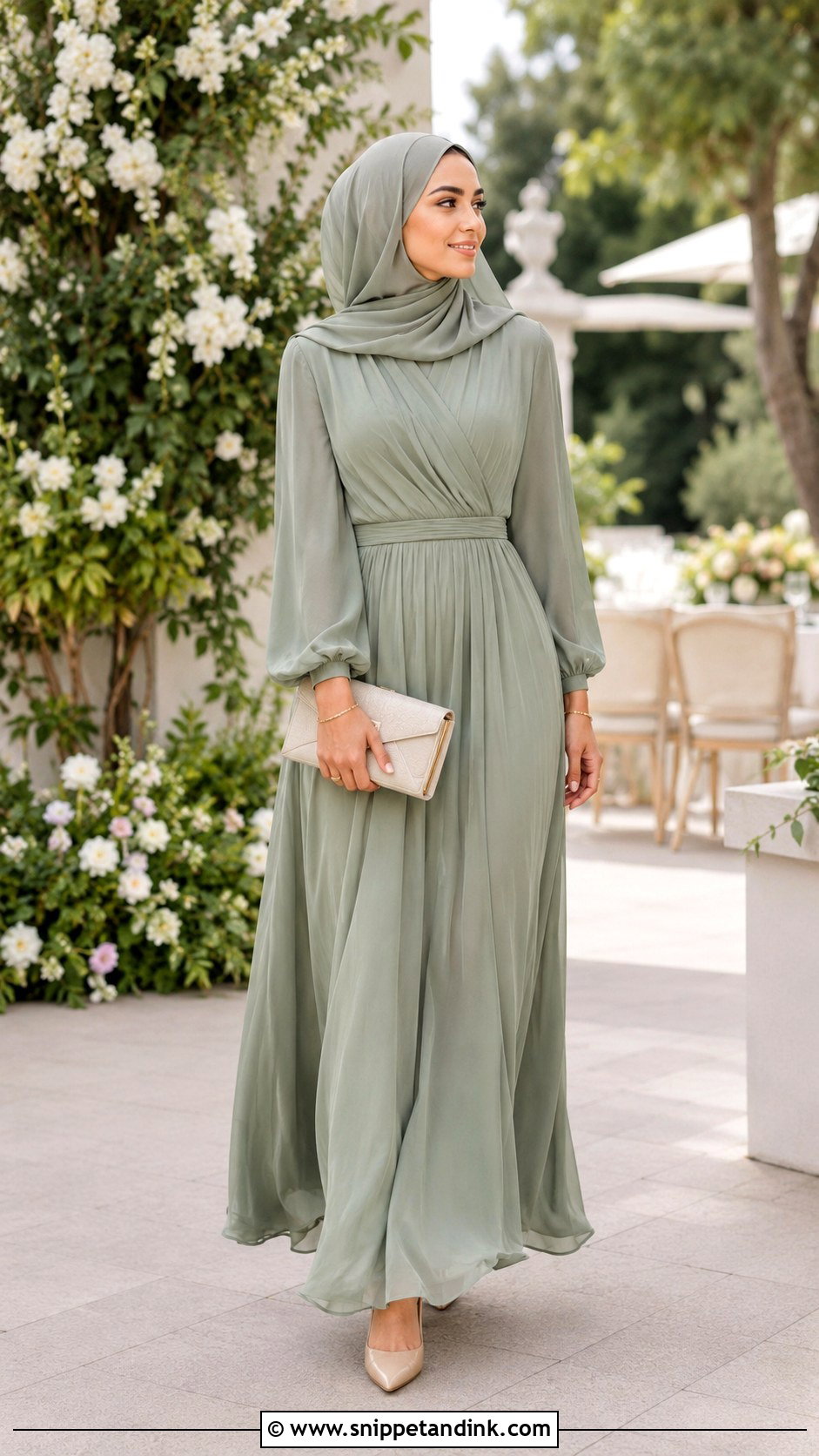 Sage Green Bridesmaid Hijab Outfit - Snippet and Ink - 25 Braidsmaid Hijab Style Ideas