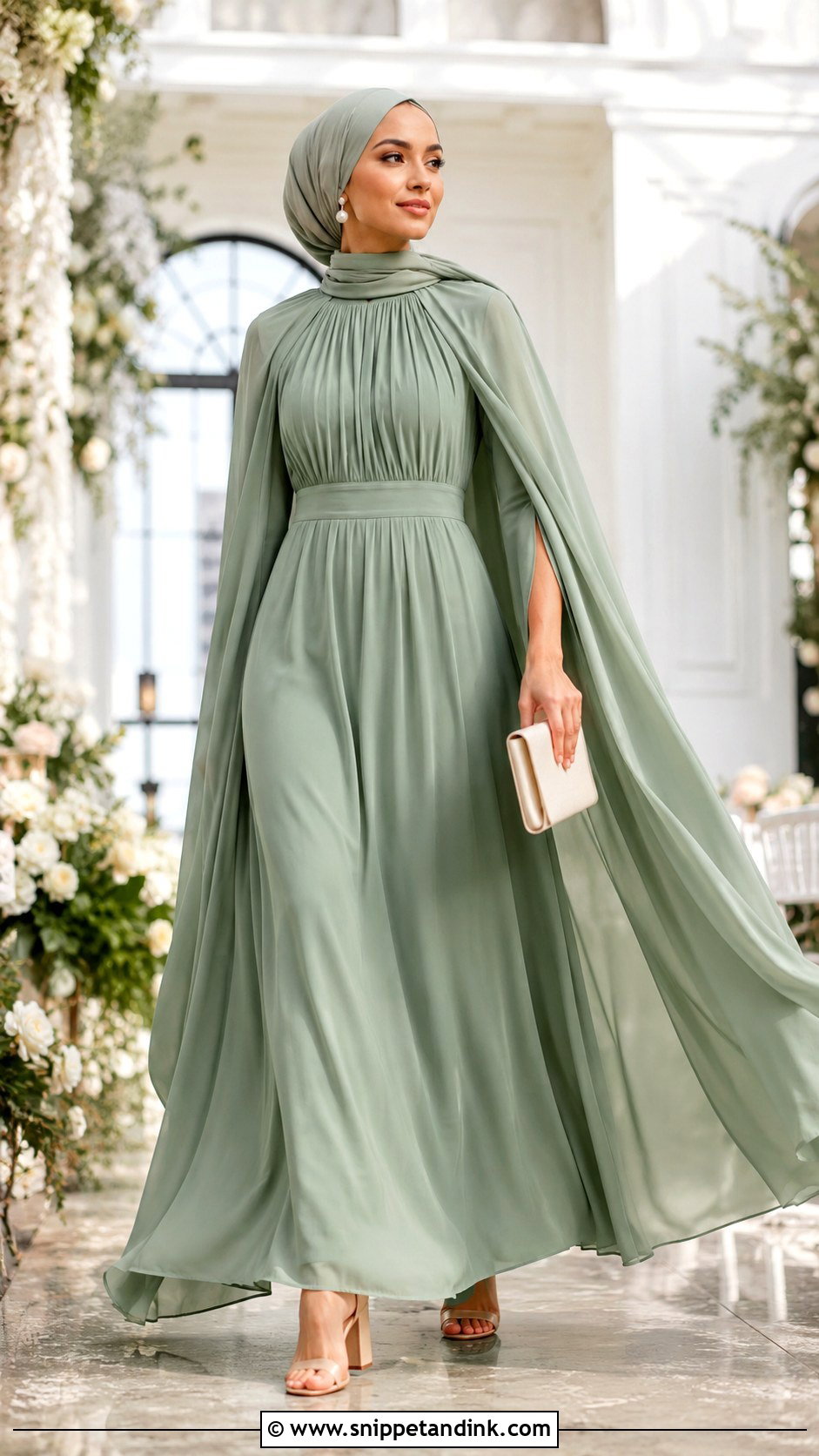 Sage Green Cape Hijab Dress - Snippet and Ink - 20 Hijab Dresses for Wedding Party