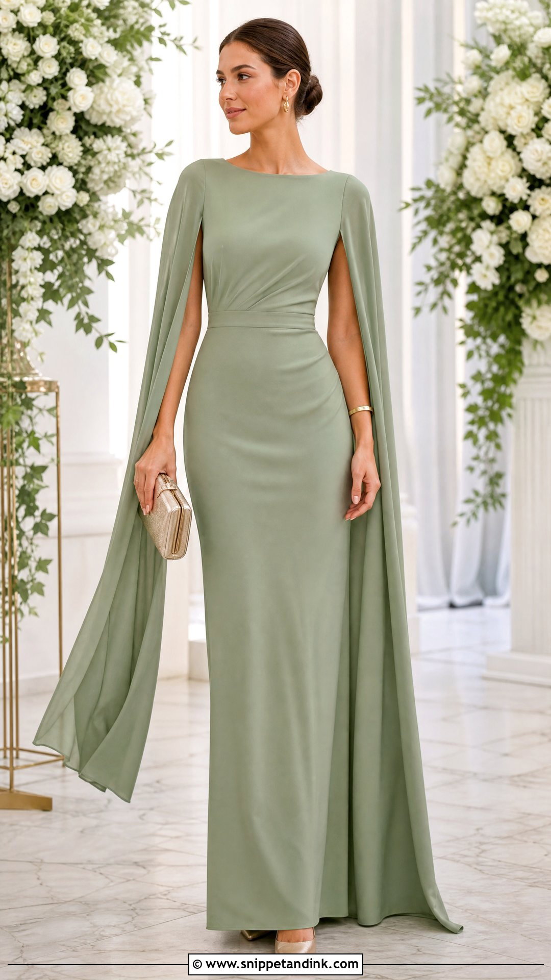 Sage Green Cape Sleeve Maid of Honor Dress - Snippet and Ink - 20 Sage Green Maid of Honor Dress Ideas
