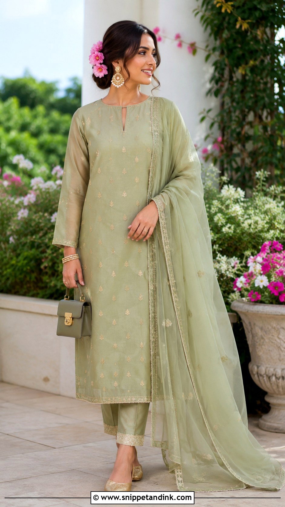 Sage Green Chanderi Mehendi Suit - Snippet and Ink - 20 Mehendi Suits Mehndi Outfit