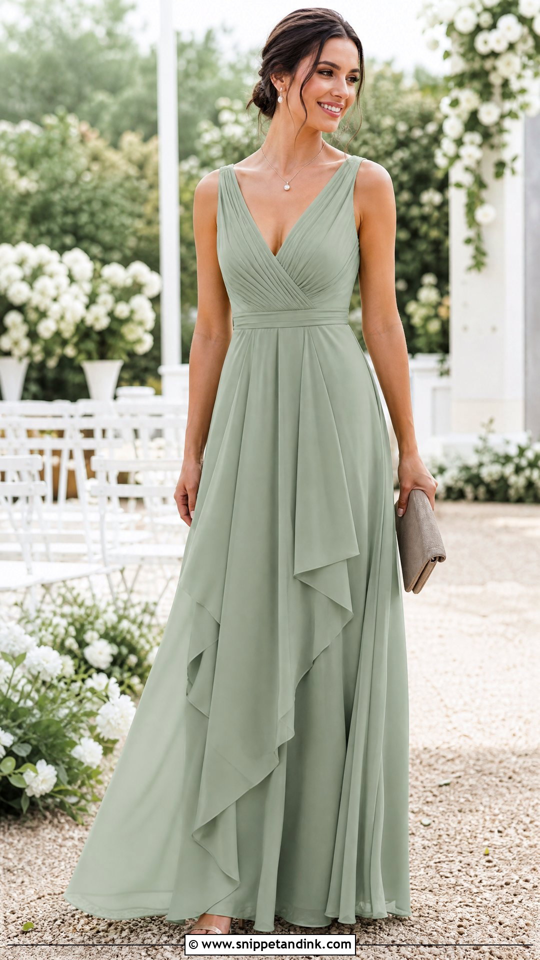 Sage Green Chiffon A Line Maid of Honor Dress - Snippet and Ink - 20 Sage Green Maid of Honor Dress Ideas