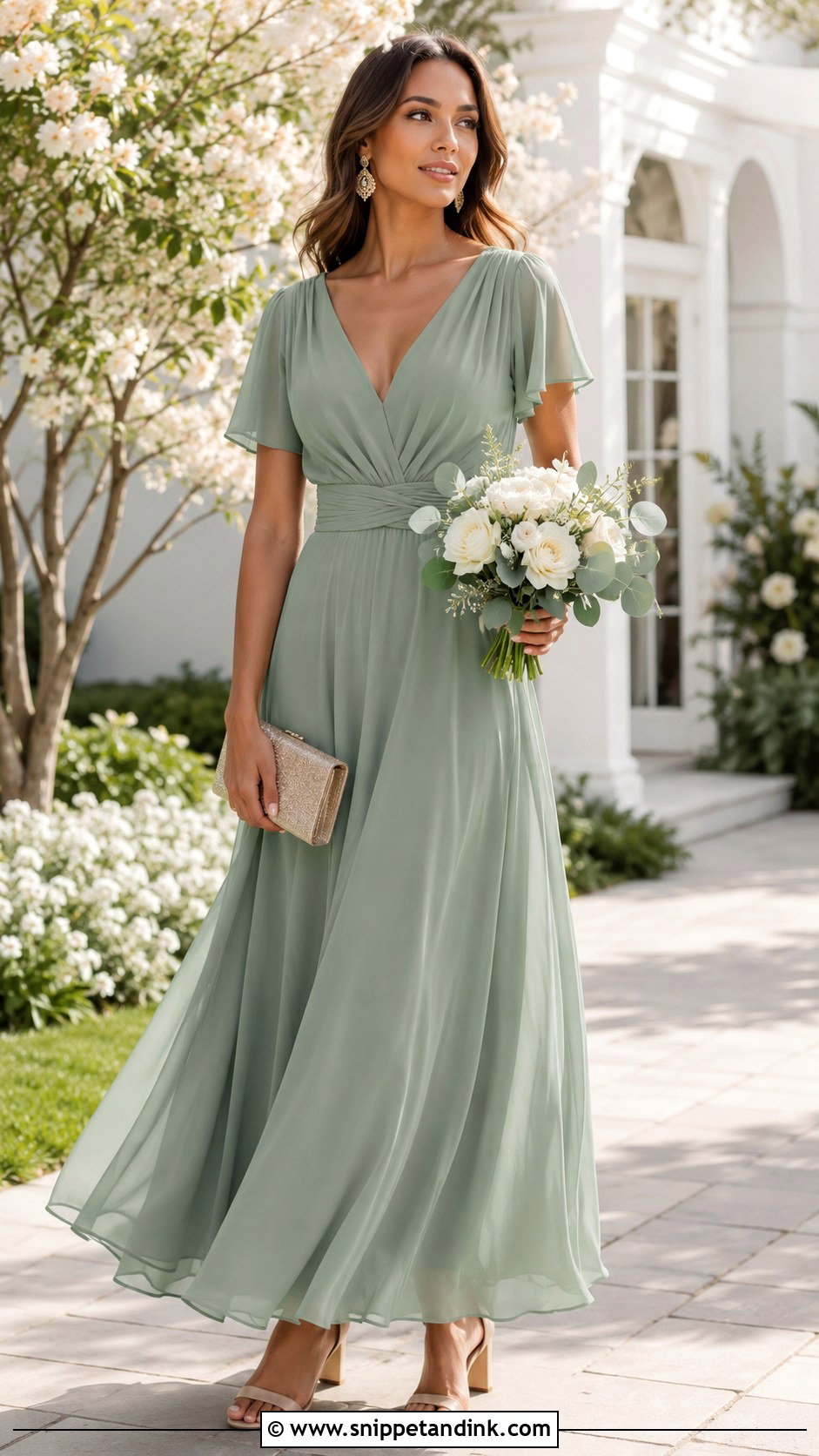 Sage Green Chiffon Bridal Party Dress - Snippet and Ink - 20 Bridal Party Outfit Ideas