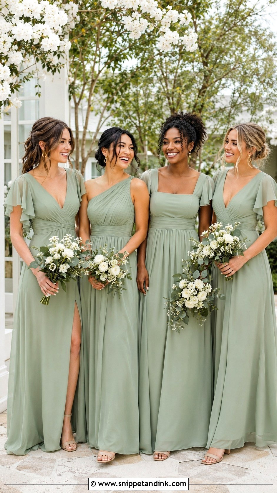 Sage Green Chiffon Bridal Party Dresses - Snippet and Ink - 20 Bridal Party Attire Ideas