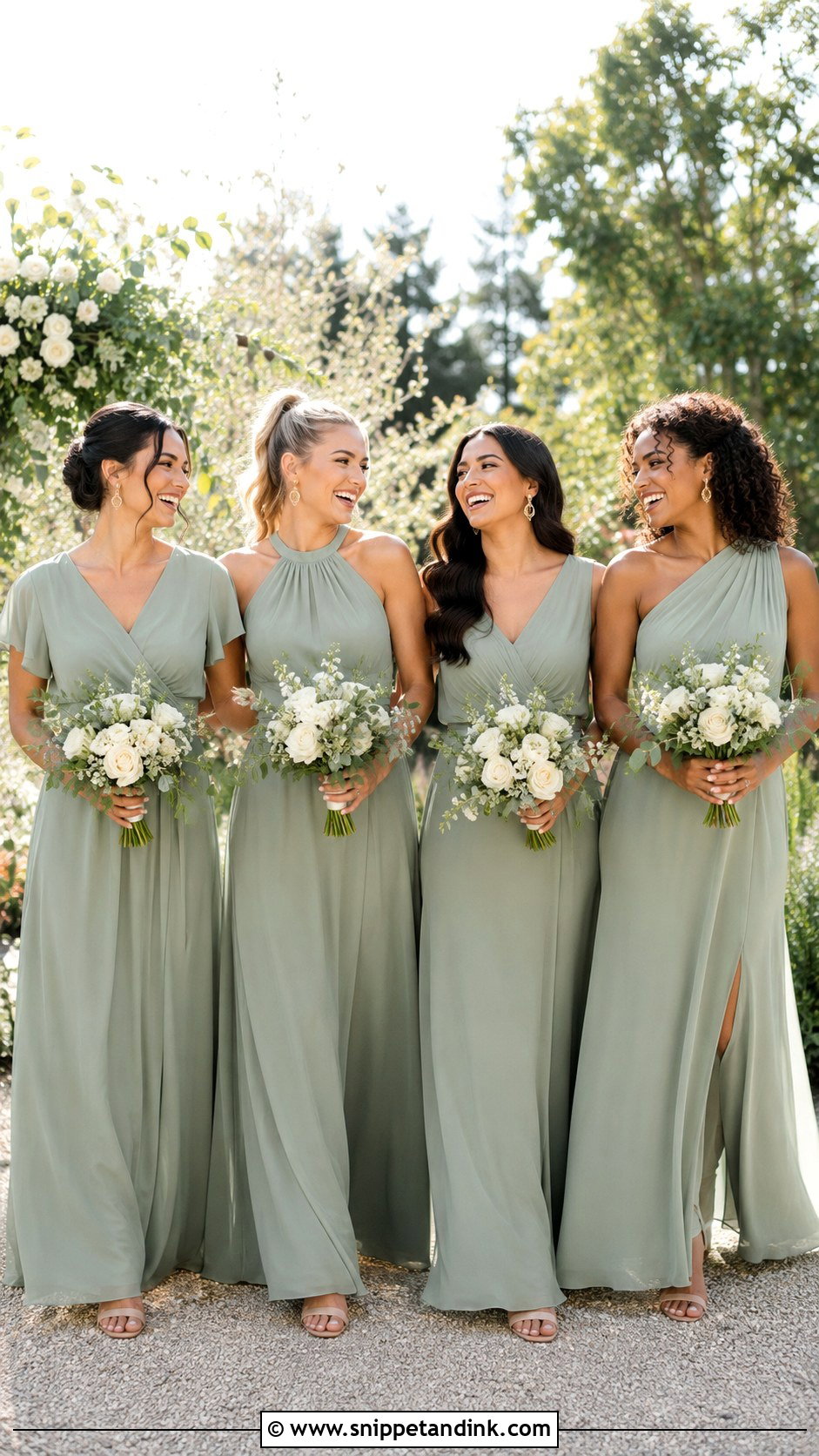Sage Green Chiffon Bridal Team Dresses - Snippet and Ink - 20 Bridal Team Dresses Ideas