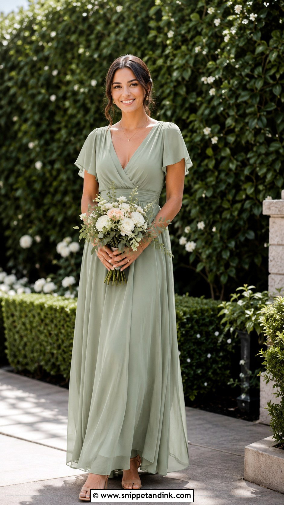 Sage Green Chiffon Bridesmaid Dress Outfit - Snippet and Ink - 30 Brides Maids Outfit Ideas