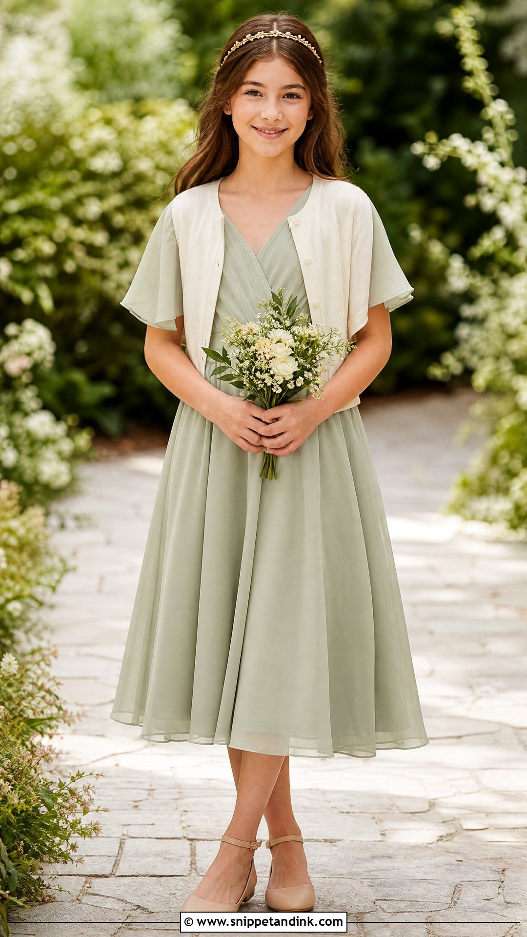 Sage Green Chiffon Girl Wedding Outfit - Snippet and Ink - 20 Girl Kids Wedding Outfits