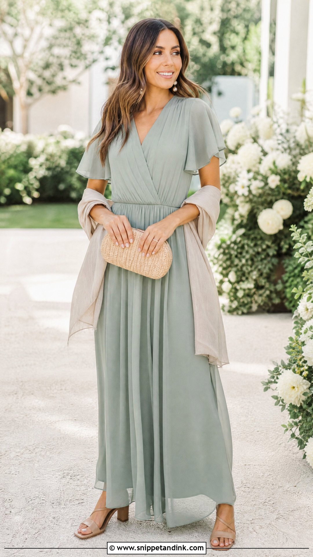 Sage Green Chiffon Maxi Dress Wedding Outfit - Snippet and Ink - 20 Sage Green Wedding Outfit Ideas