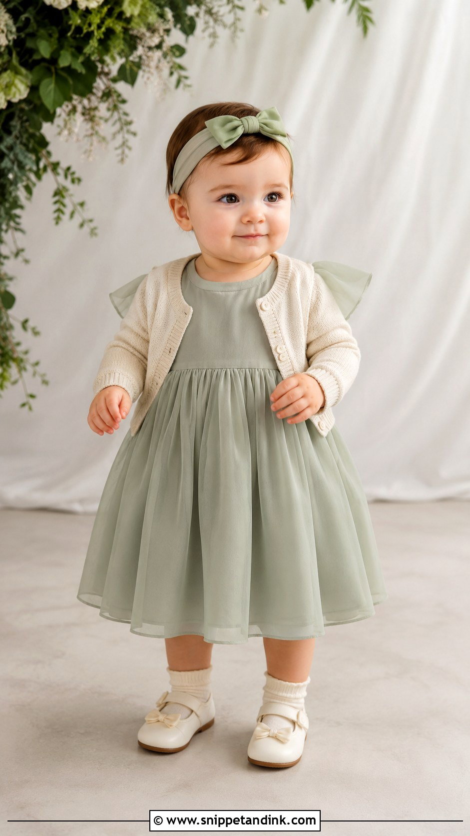 Sage Green Chiffon Wedding Baby Dress - Snippet and Ink - 20 Baby Dresses for Wedding
