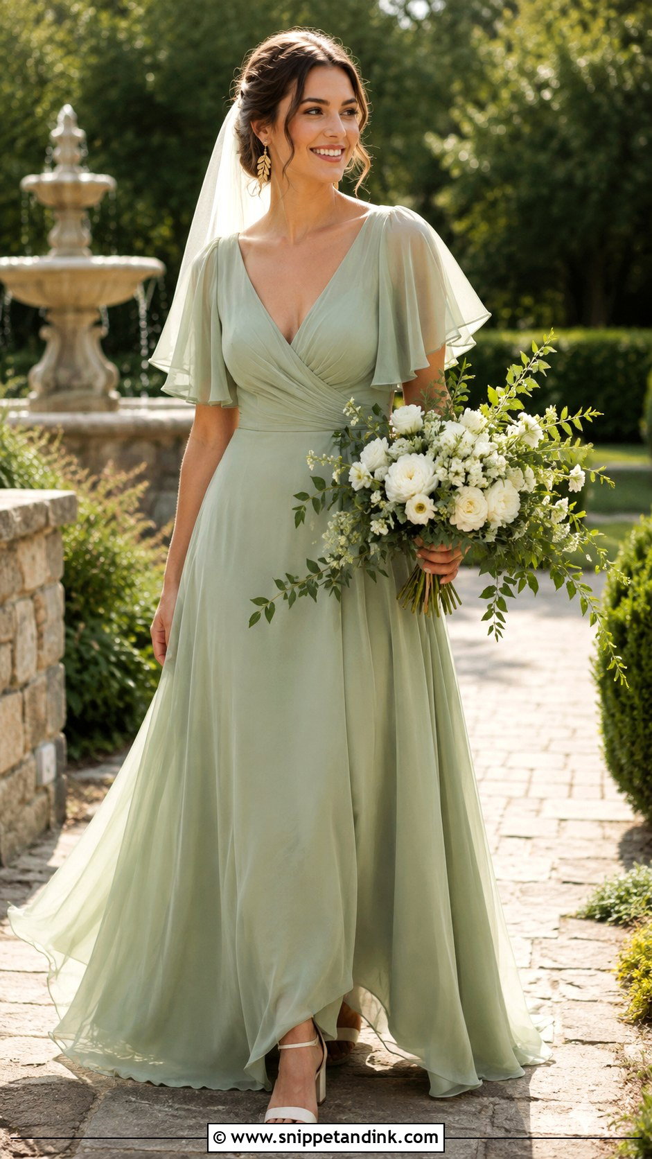 Sage Green Chiffon Wedding Dress - Snippet and Ink - 20 Colour Wedding Dress Ideas