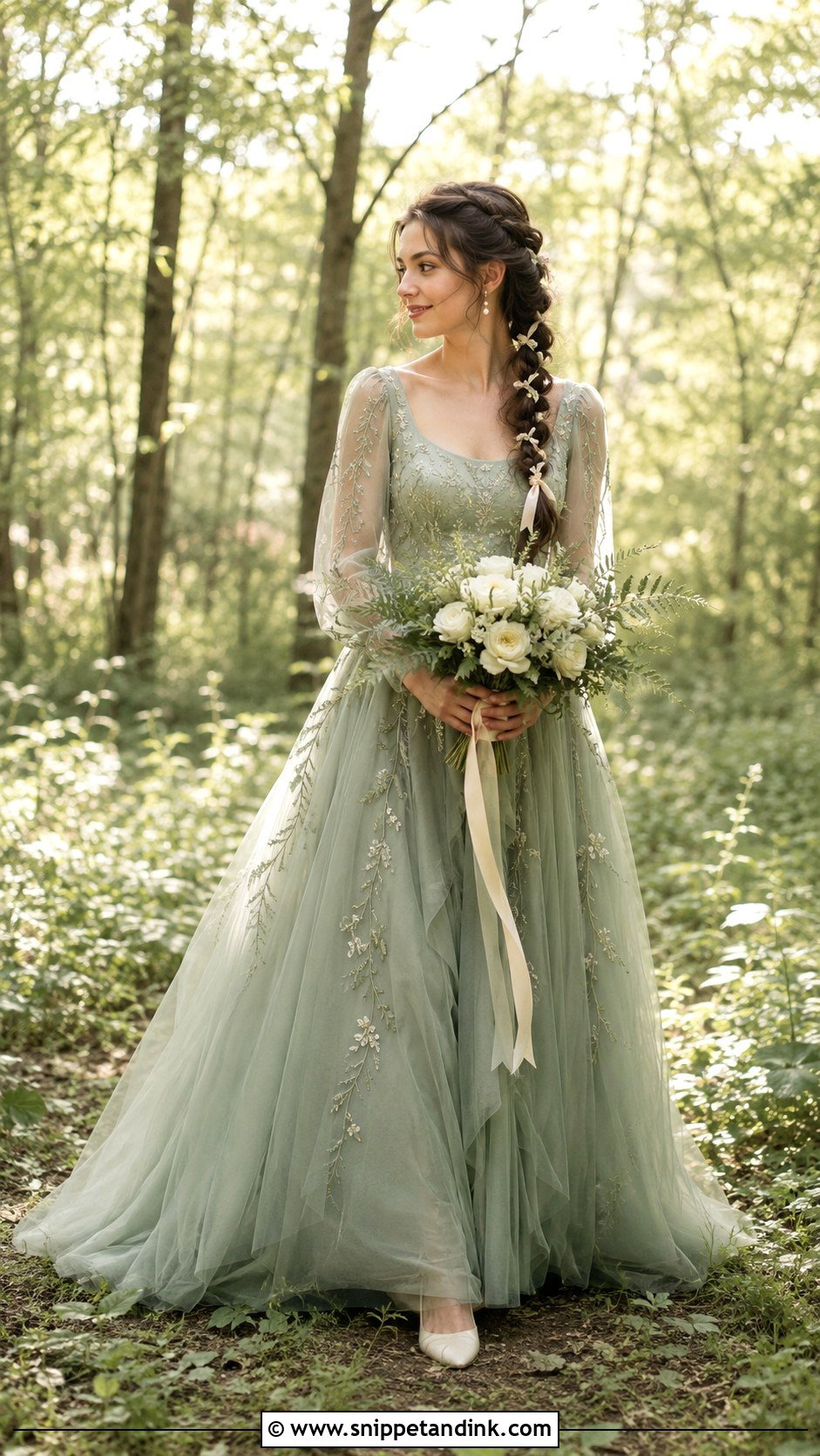 Sage Green Cottagecore Wedding Dress - Snippet and Ink - 20 Cottagecore Wedding Dresses