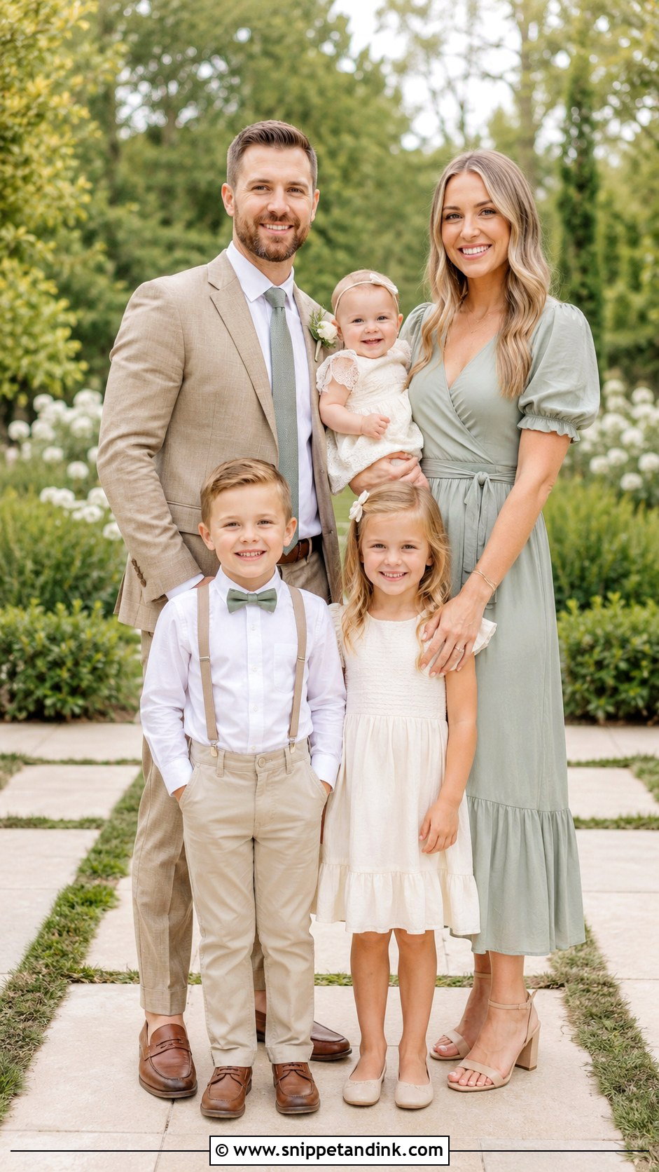 Sage Green Dress And Tan Suit Family Wedding Outfit - Snippet and Ink - 25 Family Wedding Outfits