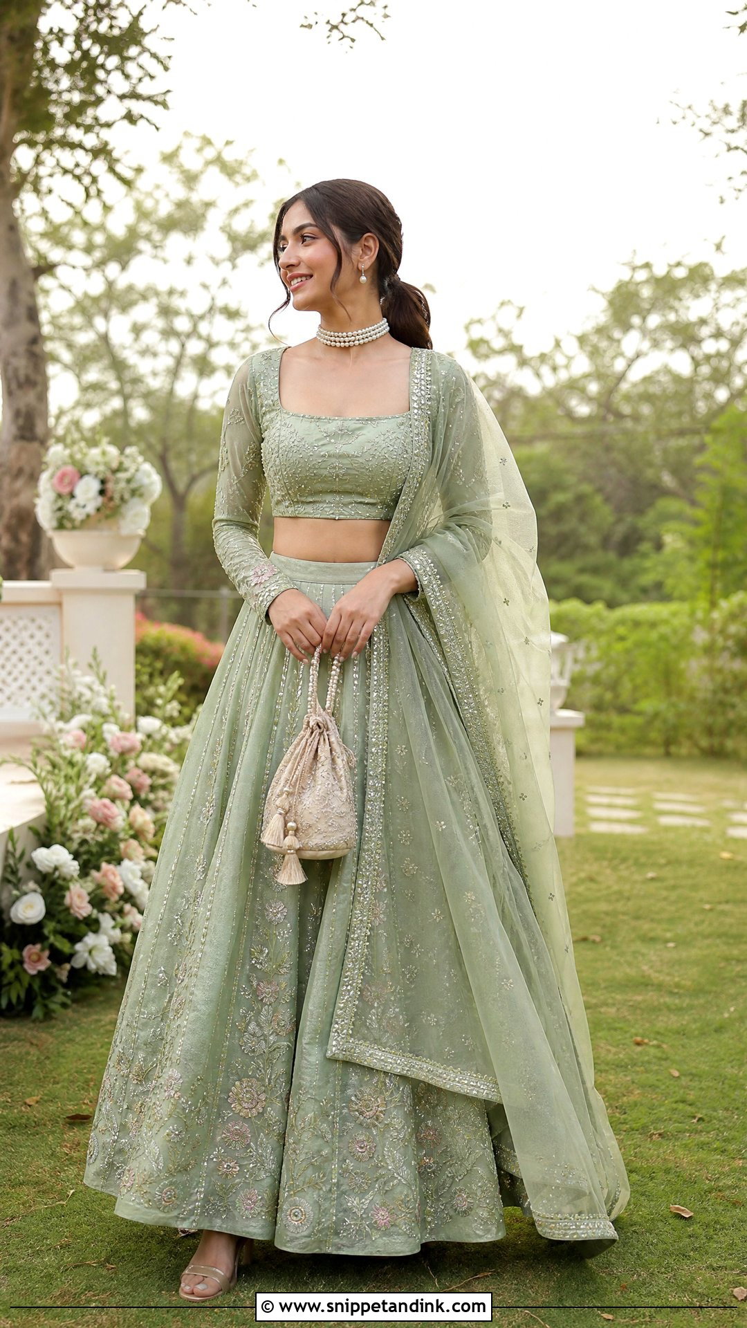 Sage Green Embroidered Guest Lehenga - Snippet and Ink - 20 Lenghas for Wedding Ideas